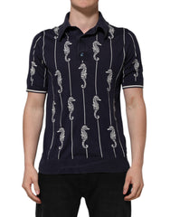 Dolce & Gabbana Dark Blue Sea Horse Collared Polo T-shirt