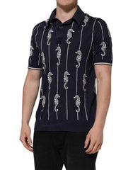 Dolce & Gabbana Dark Blue Sea Horse Collared Polo T-shirt