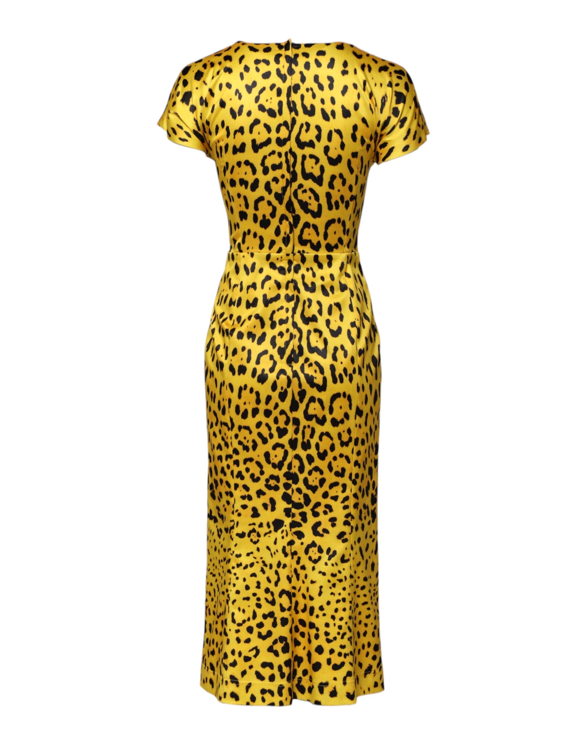 Gul polyester leopardfärgad midiklänning