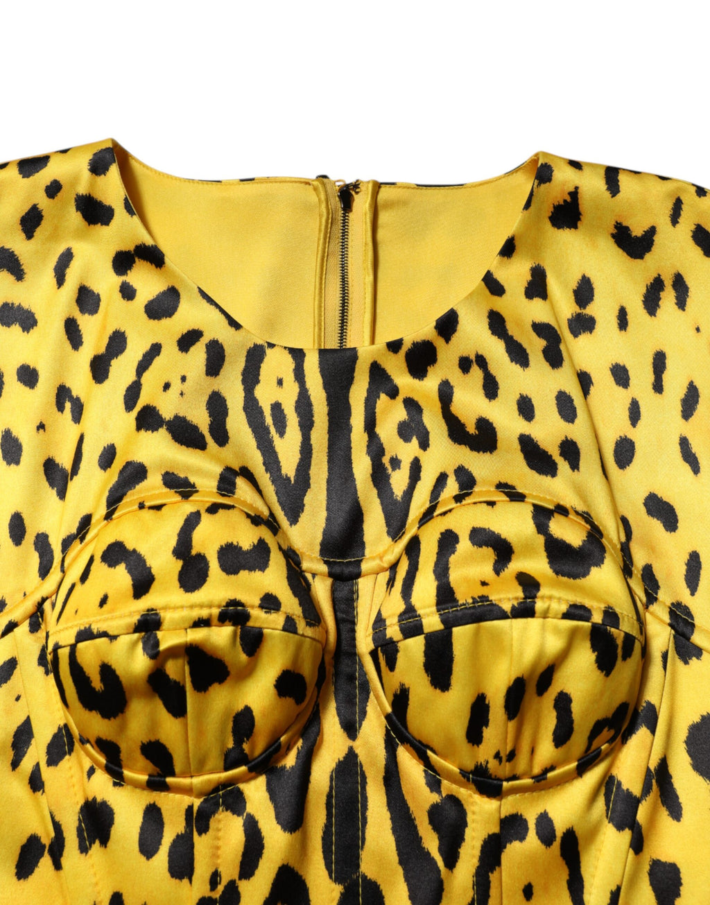 Gul polyester leopardfärgad midiklänning
