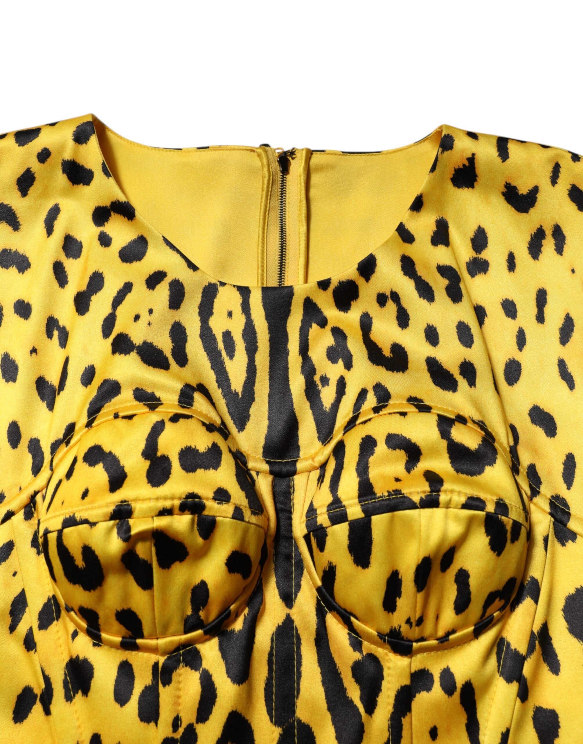 Gul polyester leopardfärgad midiklänning