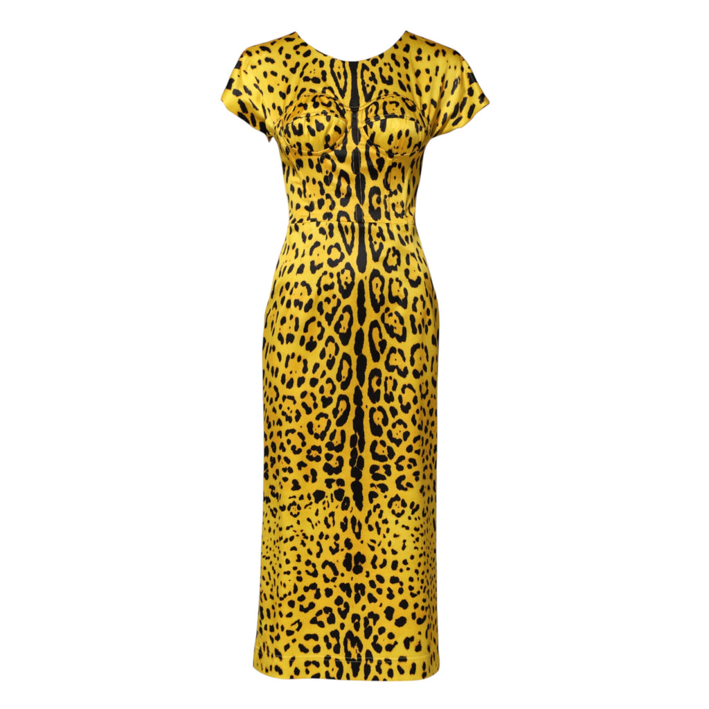 Gul polyester leopardfärgad midiklänning