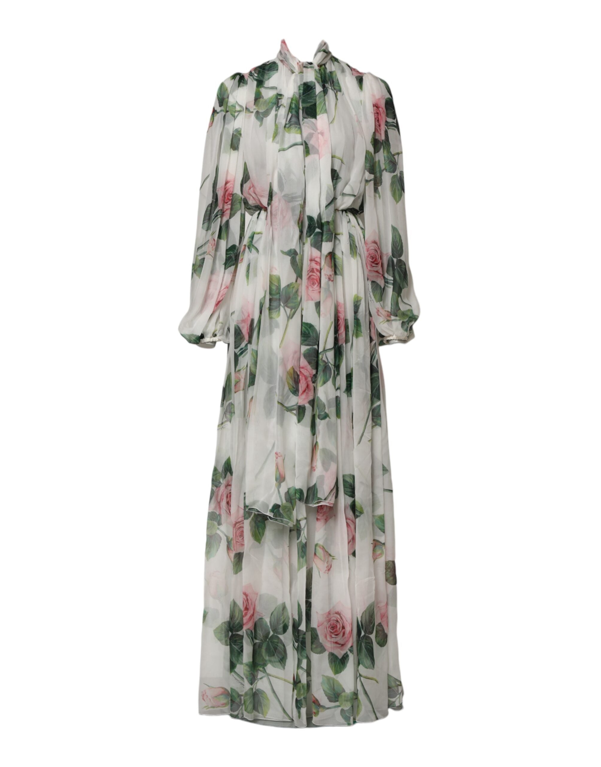 Vit Blommig Rosor Siden Maxi Långklänning