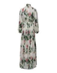 Dolce & Gabbana White Floral Roses Silk Maxi Long Gown Dress