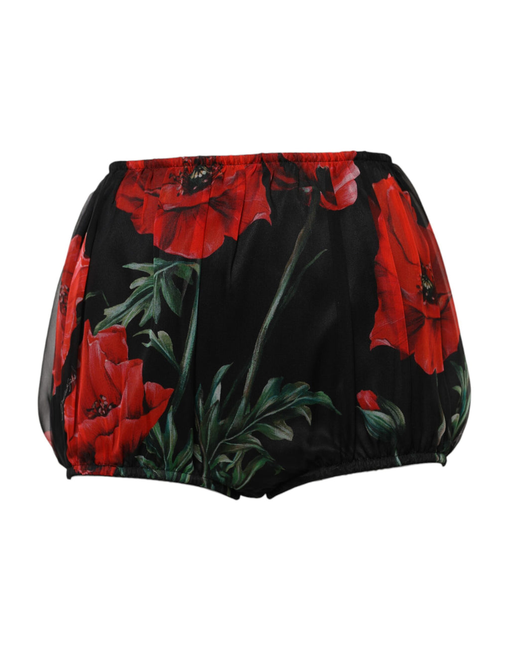 Svarte blomsterprintede shorts med høy midje til dame