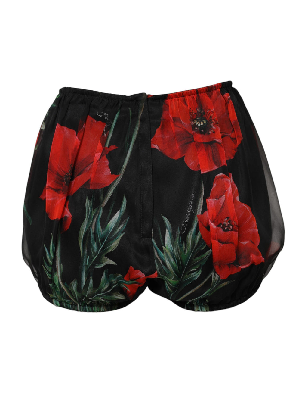 Svarte blomsterprintede shorts med høy midje til dame