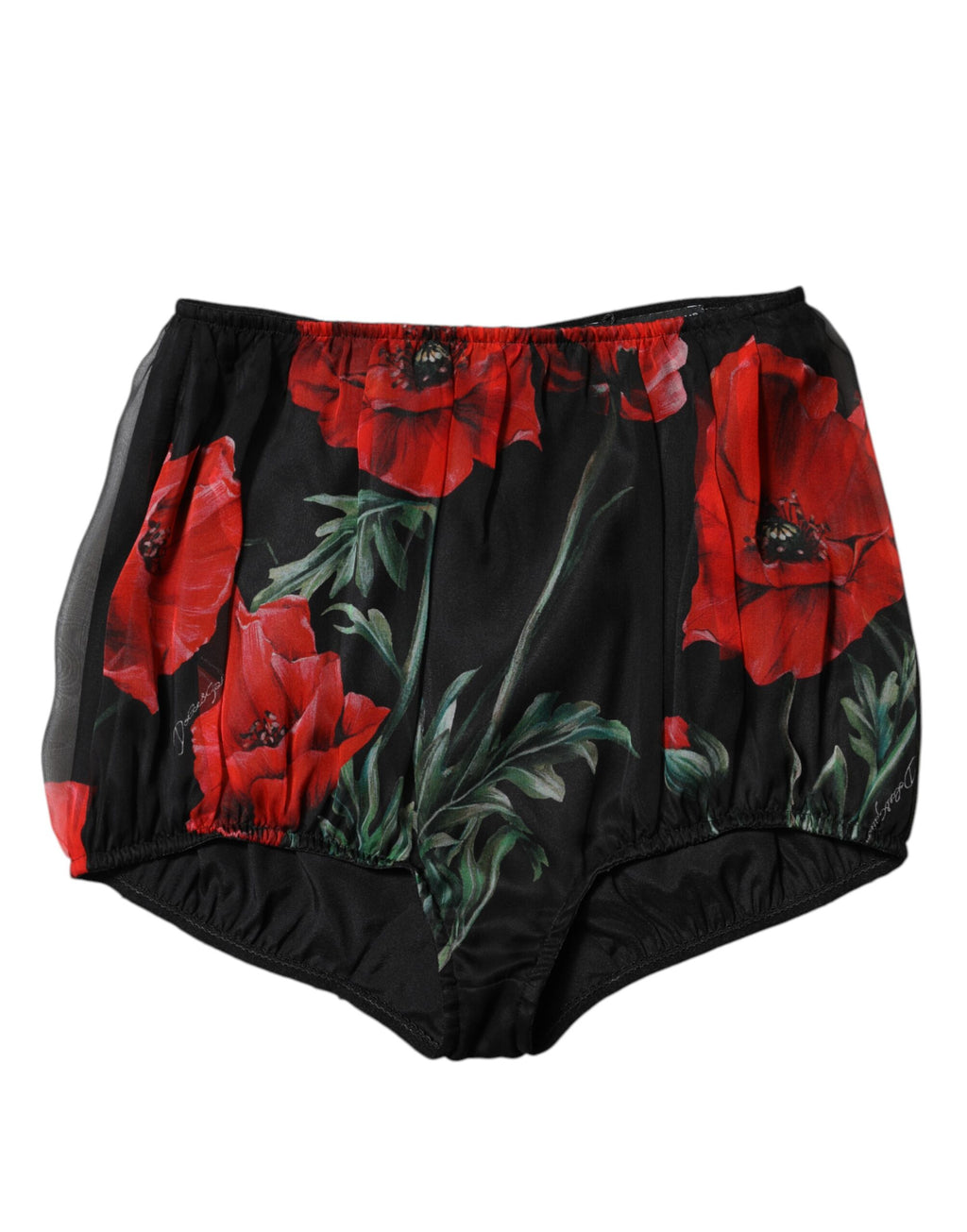 Svarte blomsterprintede shorts med høy midje til dame