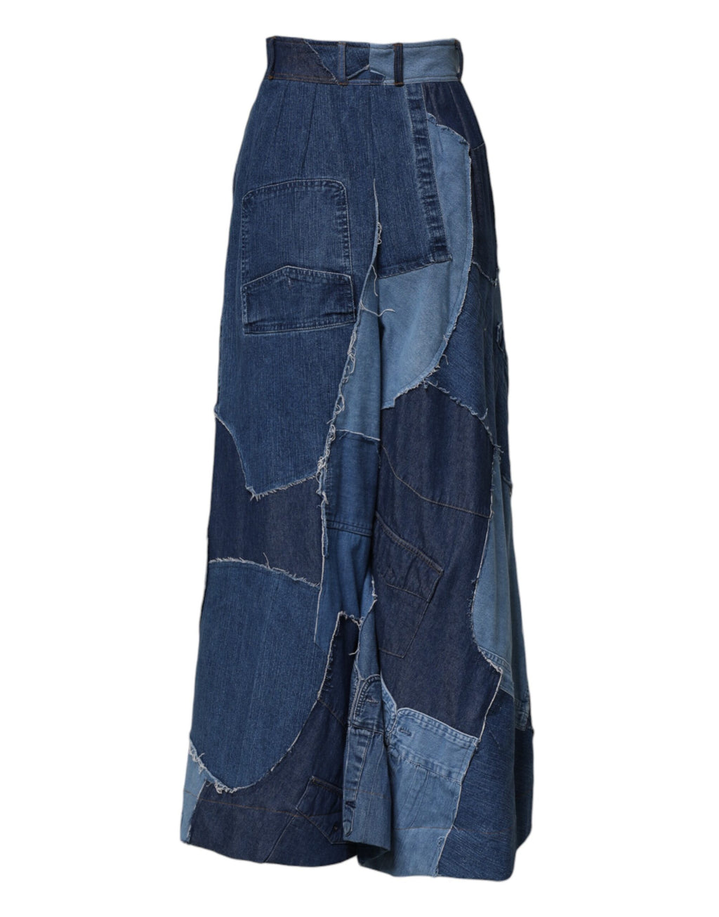 Blå denimlång maxi-kjol i bomull med lappmönster