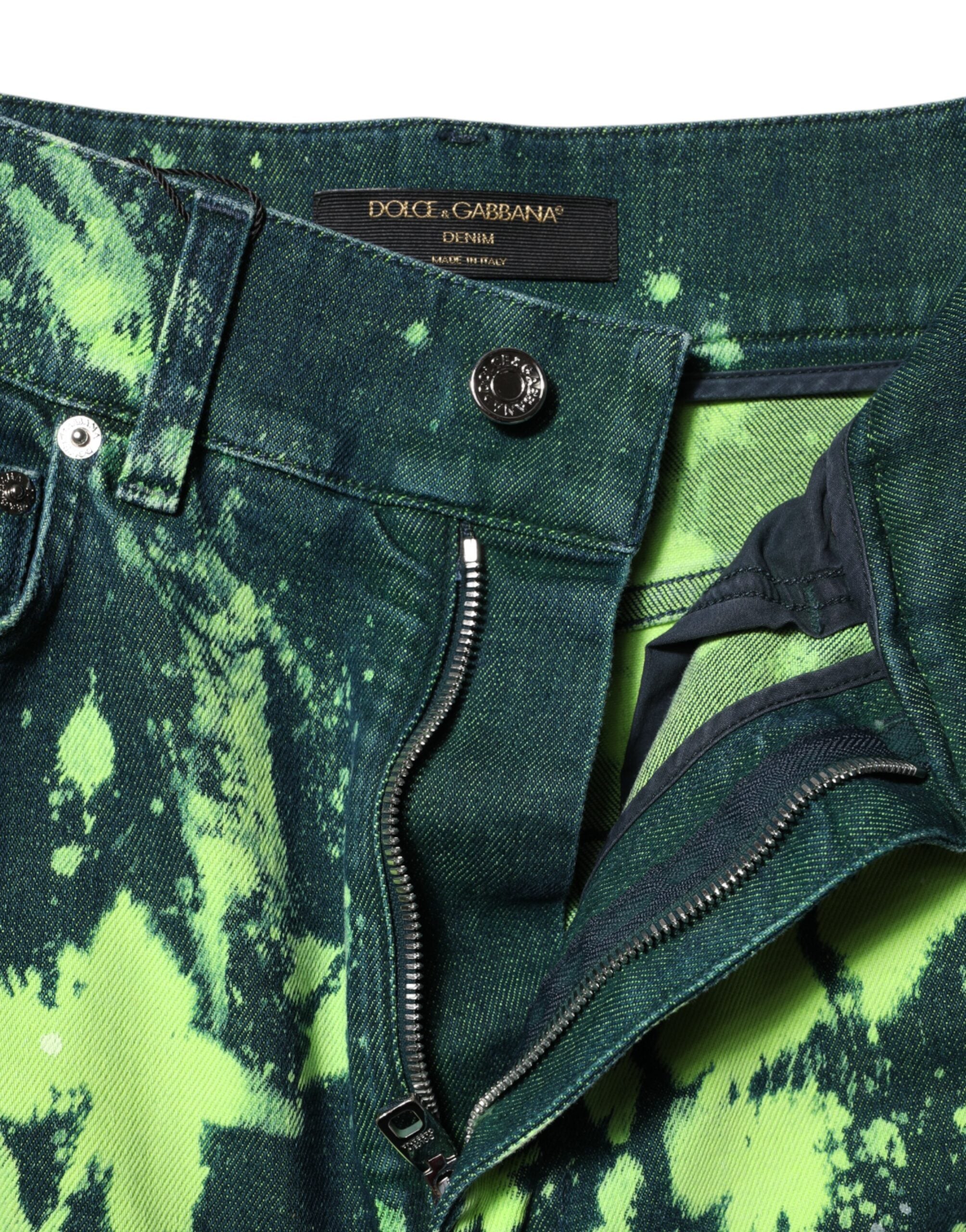 Gröna färgstänkta jeans med hög midja