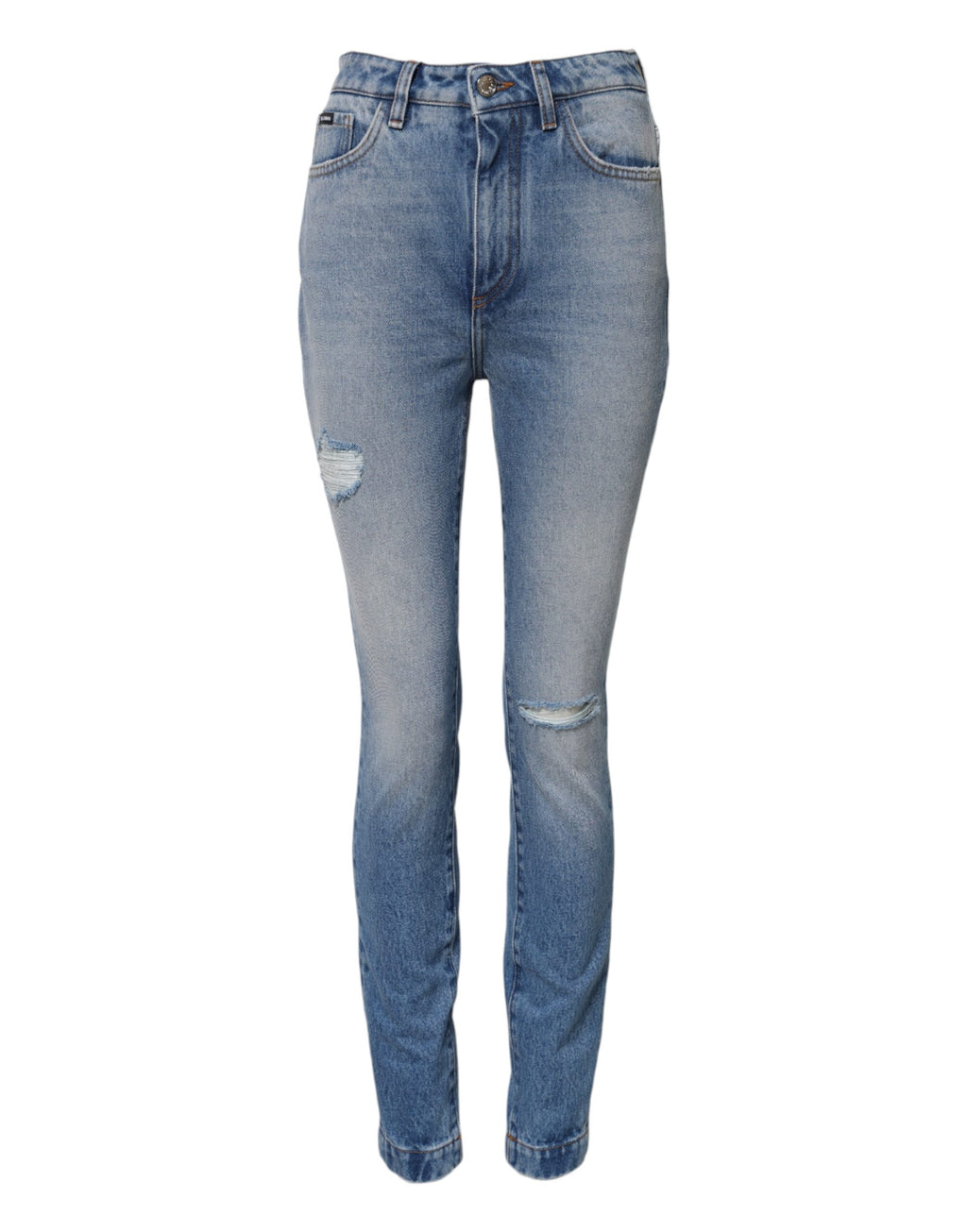 Blå tvättade skinny jeans med hög midja