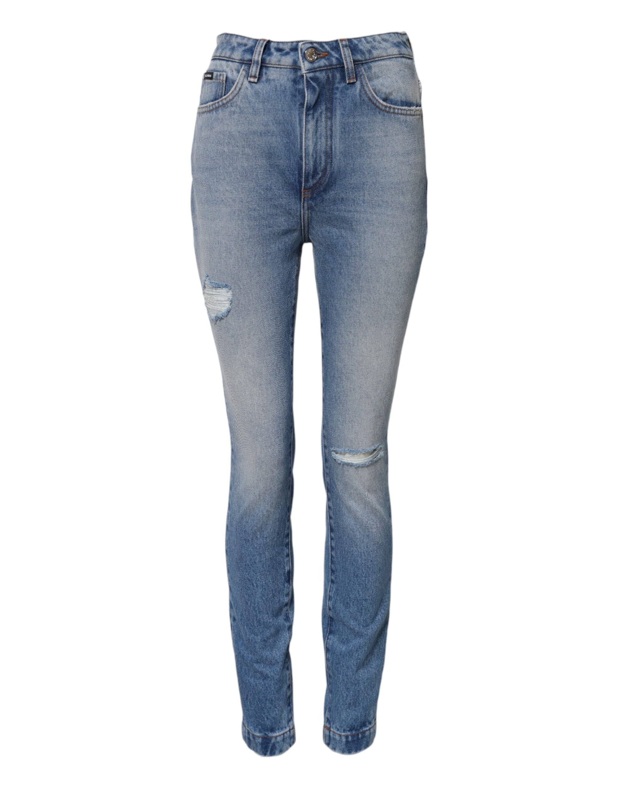 Blå tvättade skinny jeans med hög midja