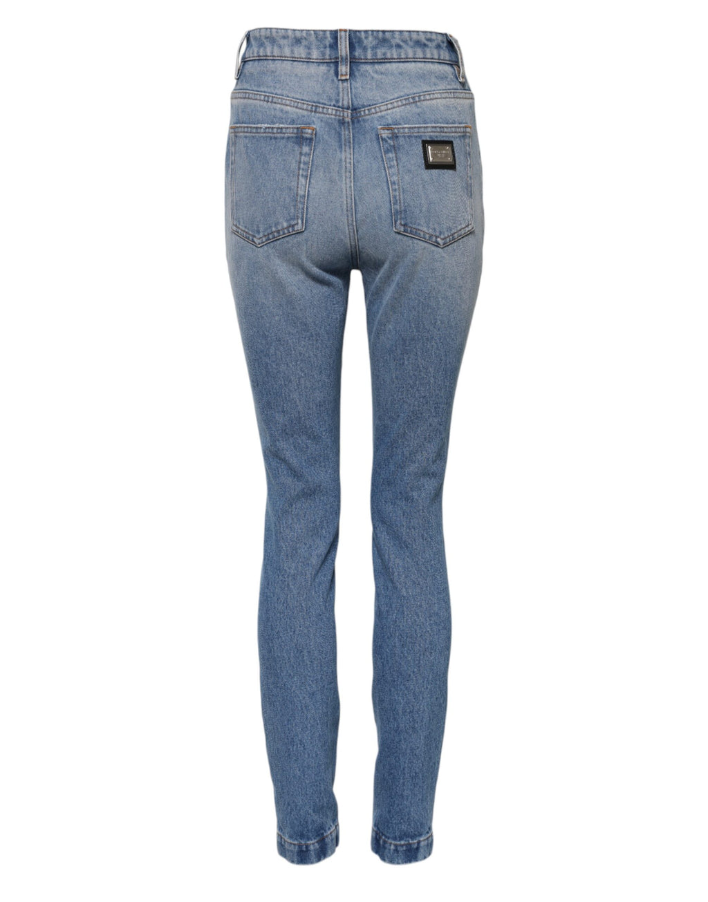 Blå tvättade skinny jeans med hög midja