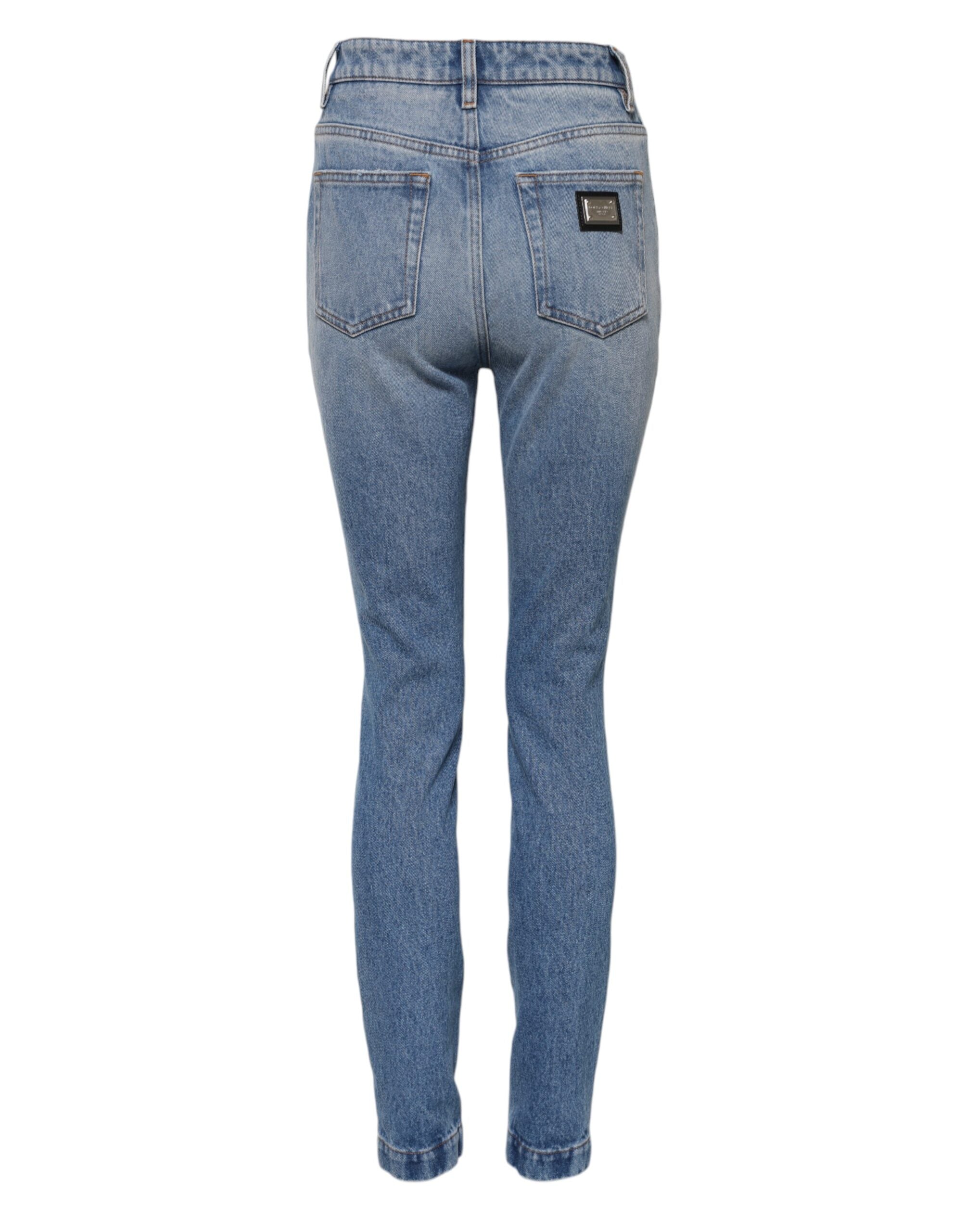 Blå tvättade skinny jeans med hög midja