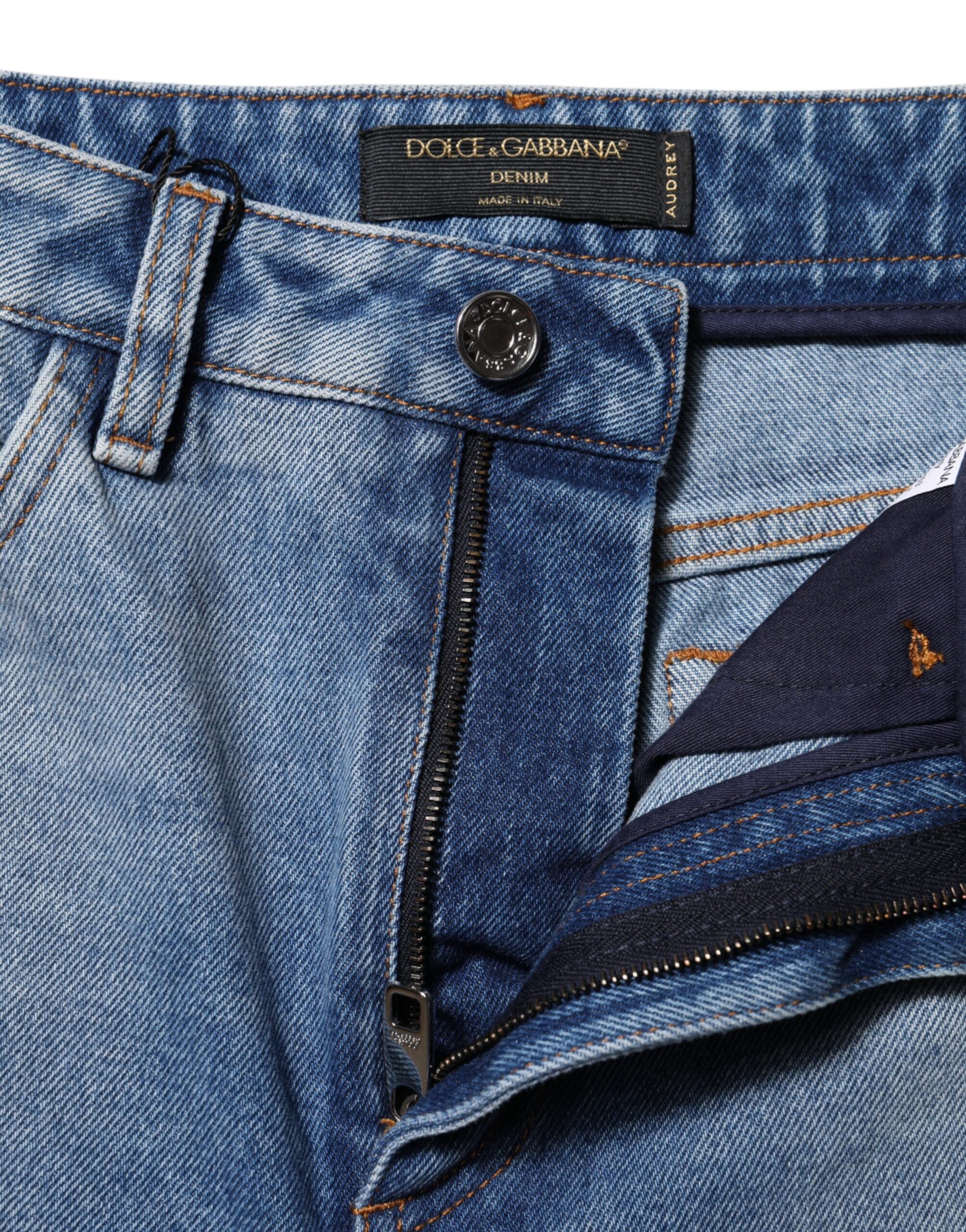 Blå tvättade skinny jeans med hög midja