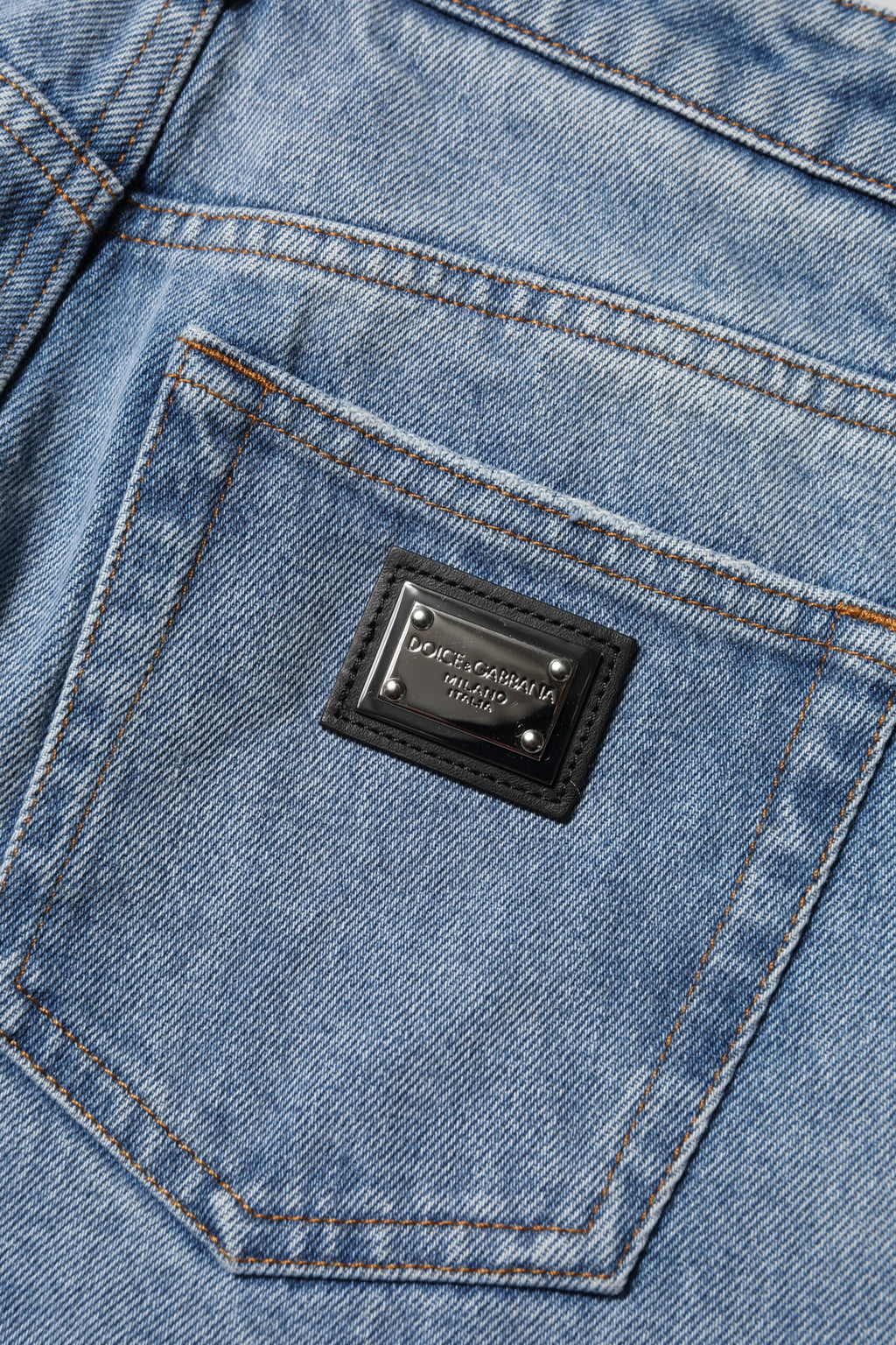 Blå tvättade skinny jeans med hög midja