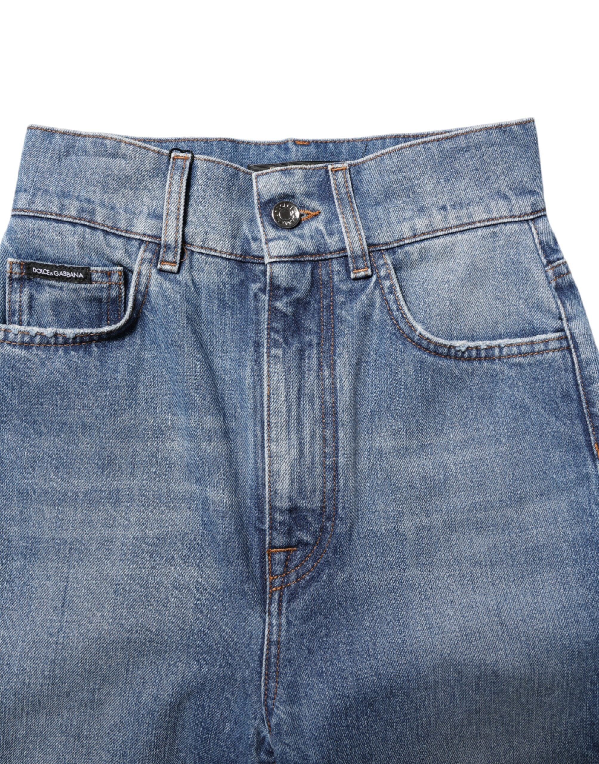 Blå tvättade skinny jeans med hög midja