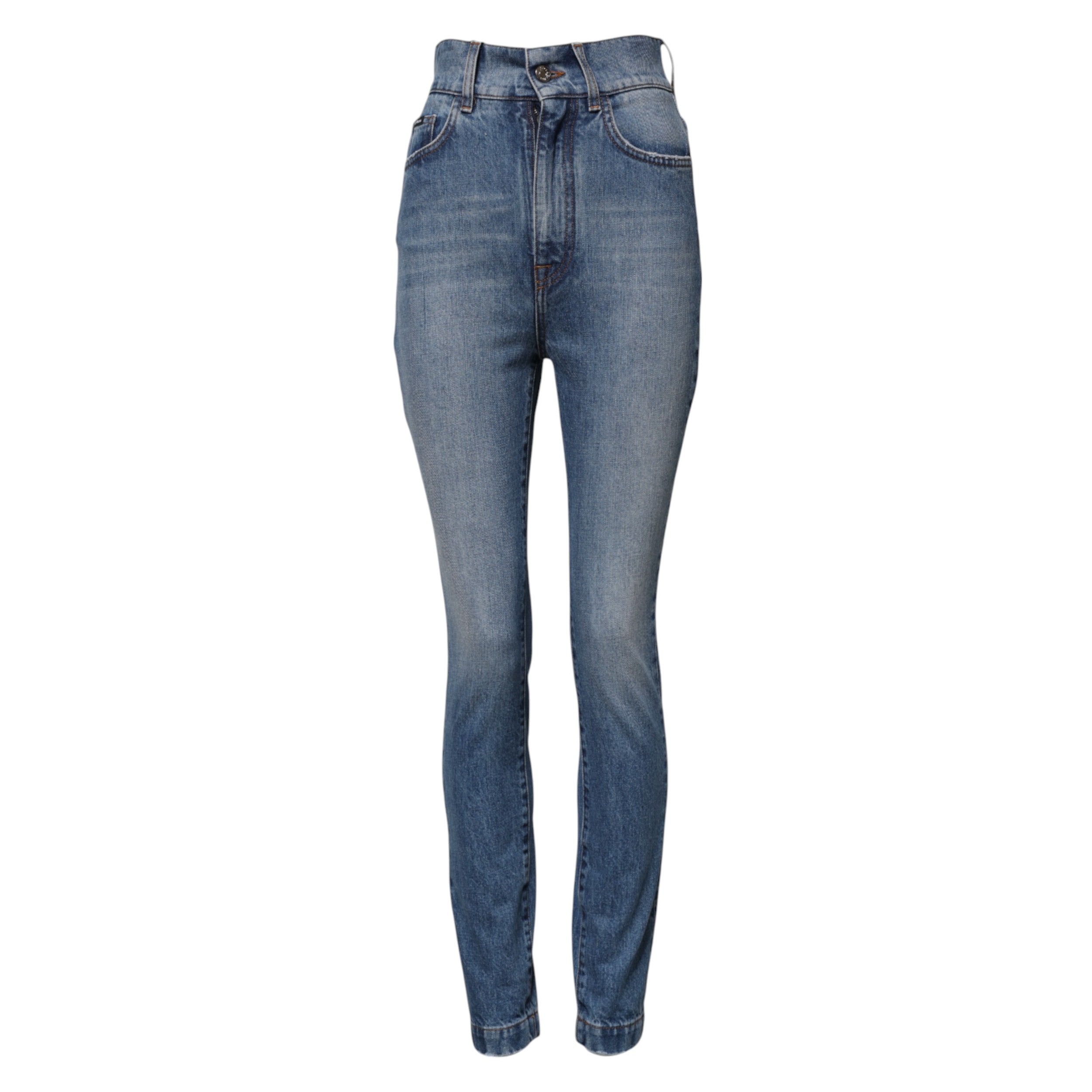 Blå tvättade skinny jeans med hög midja