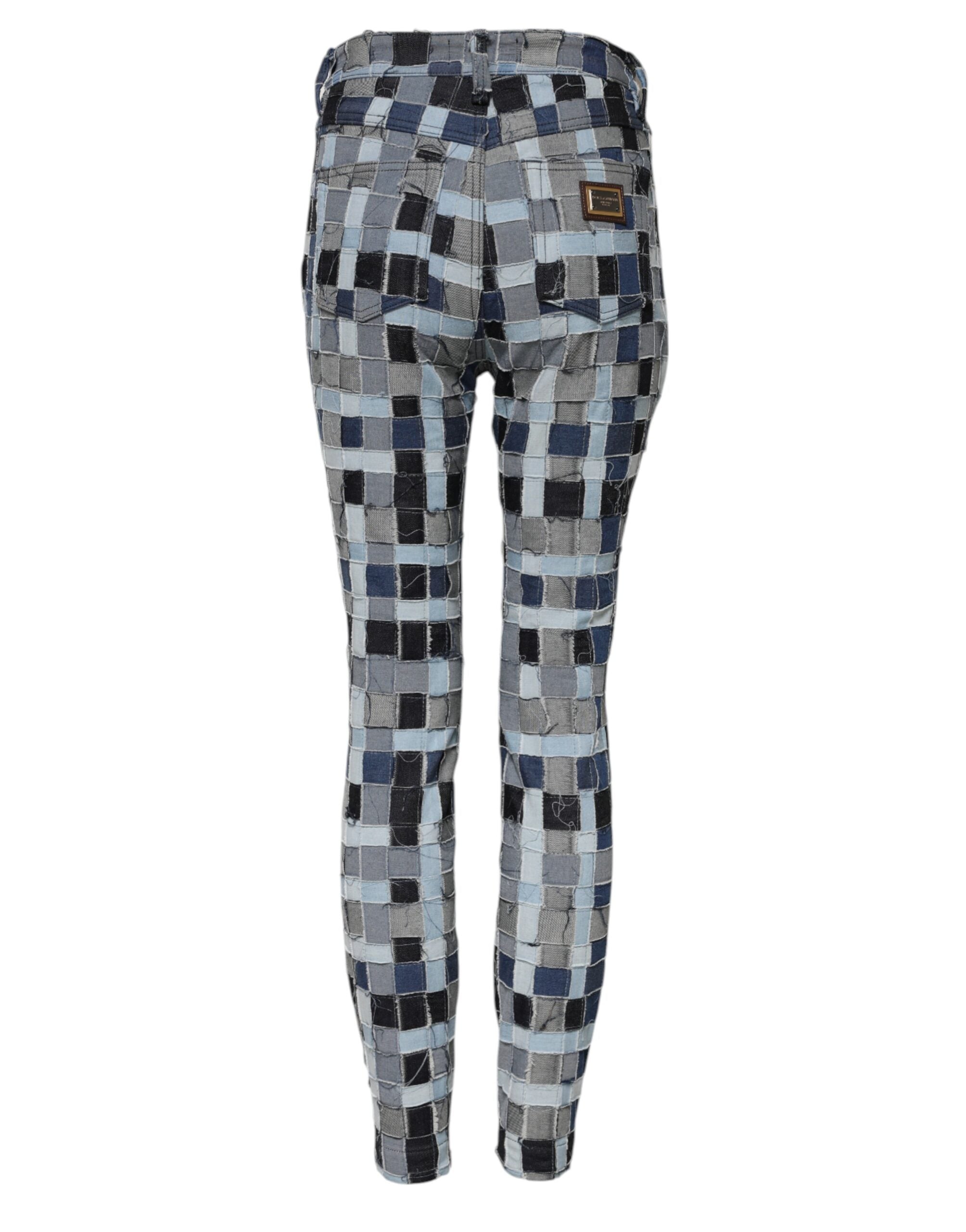 Flerfärgade lappmönster skinny denimjeans