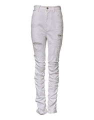 Dolce & Gabbana White Tattered Cotton High Waist Denim Jeans