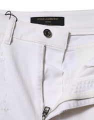 Dolce & Gabbana White Tattered Cotton High Waist Denim Jeans