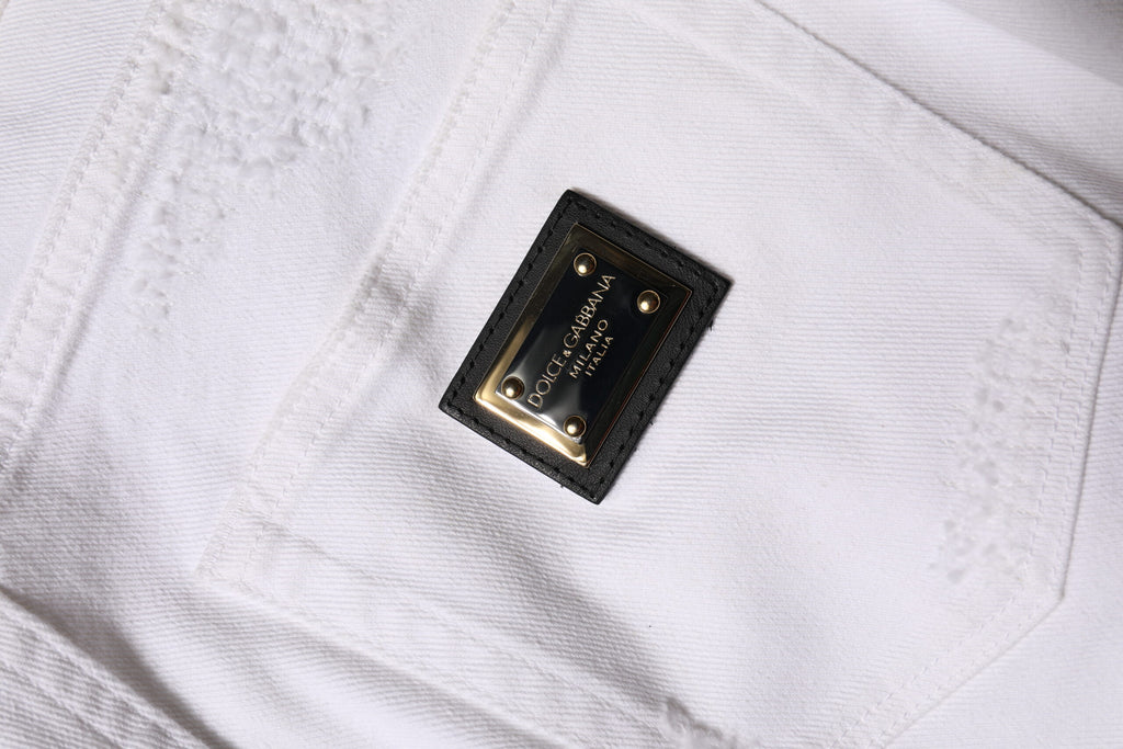 Vita slitna bomullsjeans med hög midja