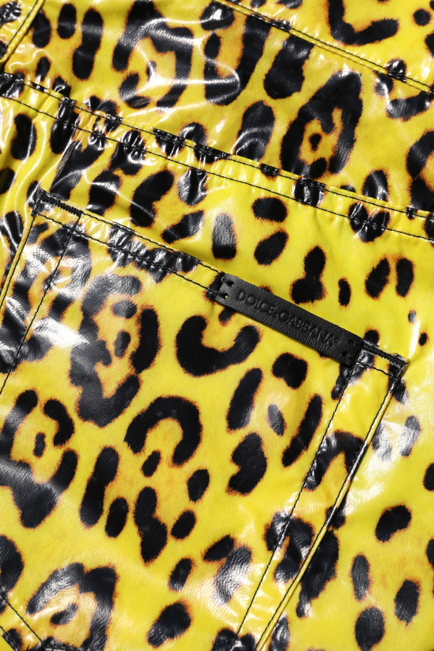 Gula leopardfärgade smala byxor med hög midja