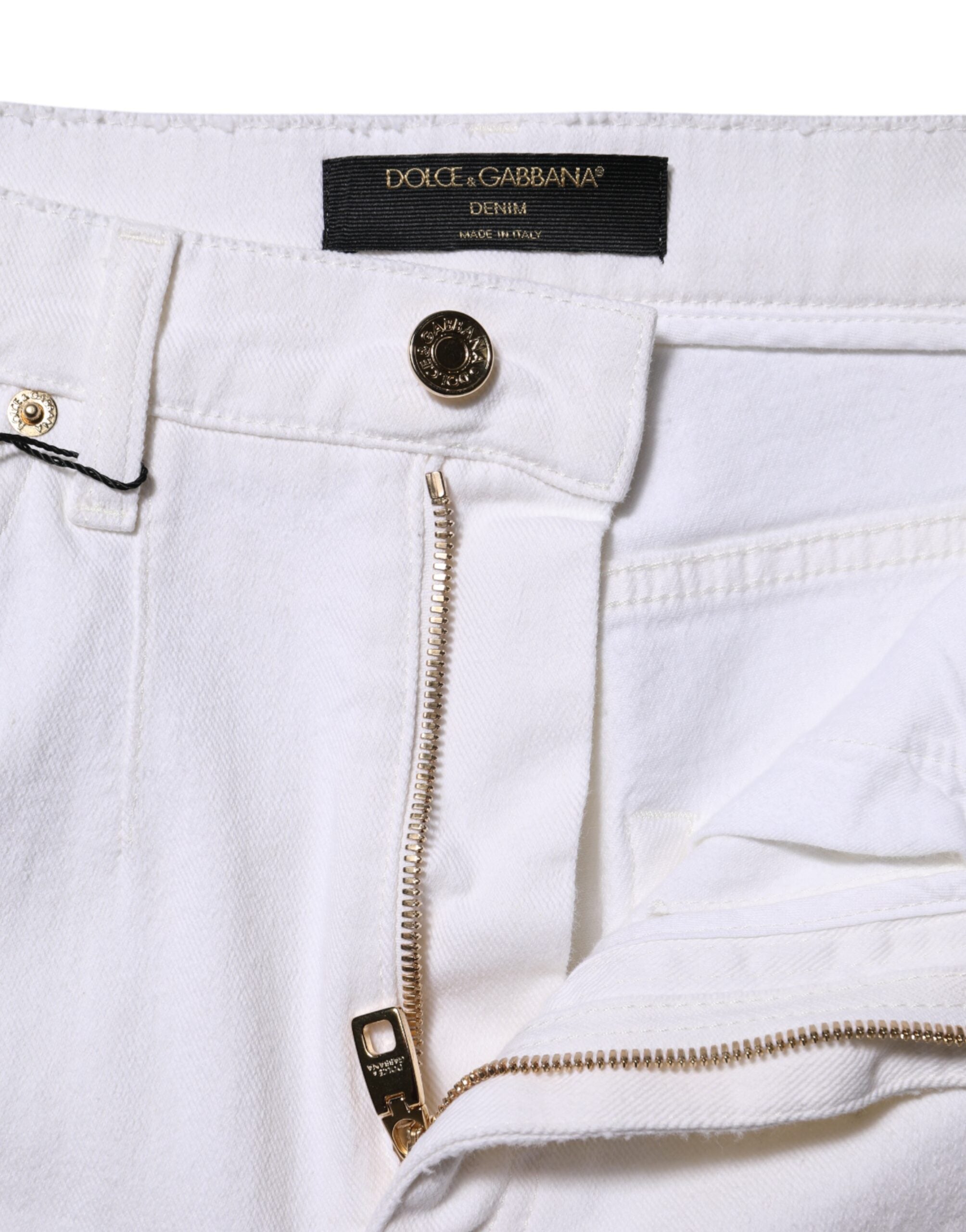Vita raka bomullsjeans med hög midja