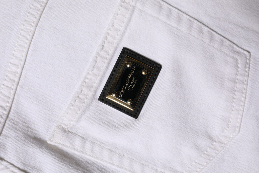 Vita raka bomullsjeans med hög midja
