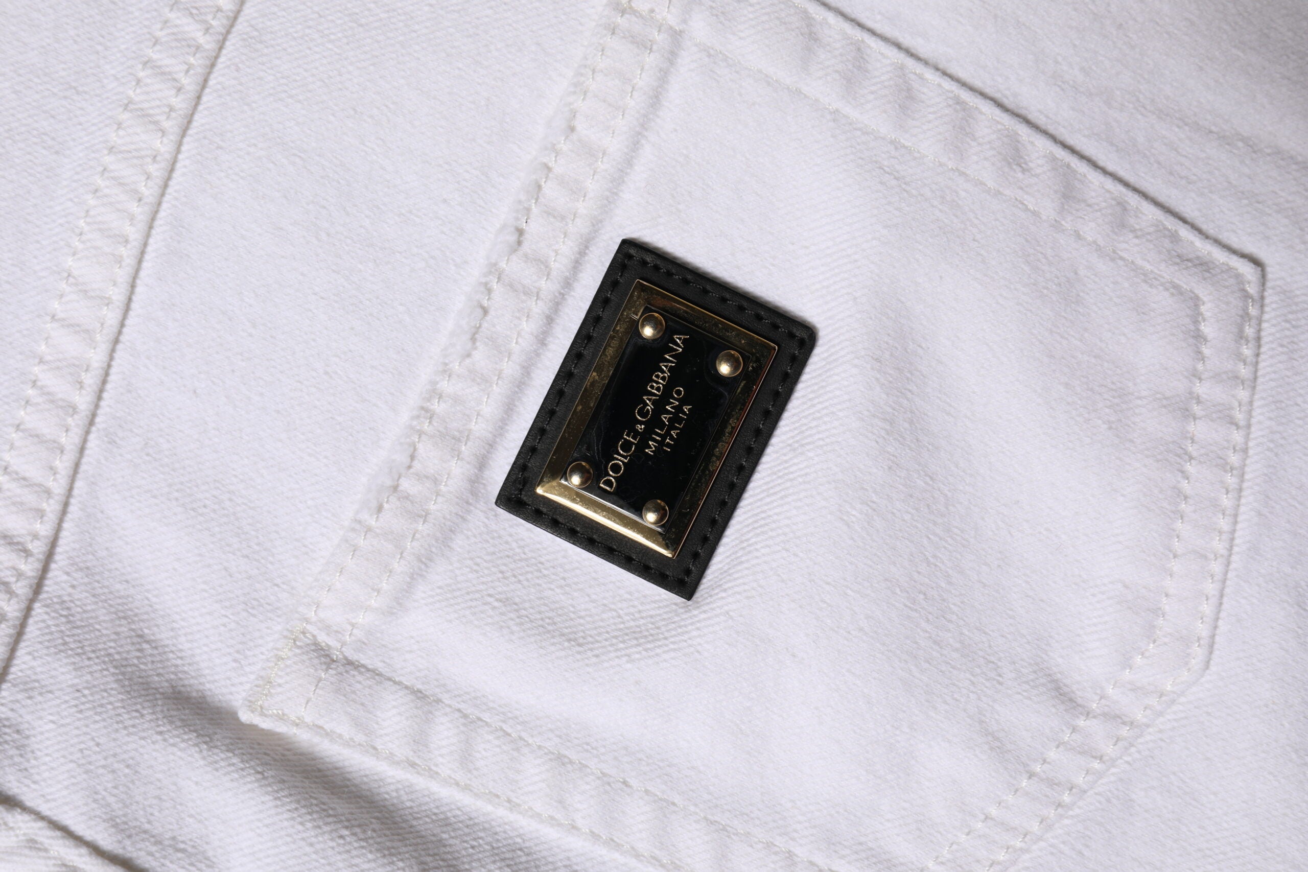 Vita raka bomullsjeans med hög midja