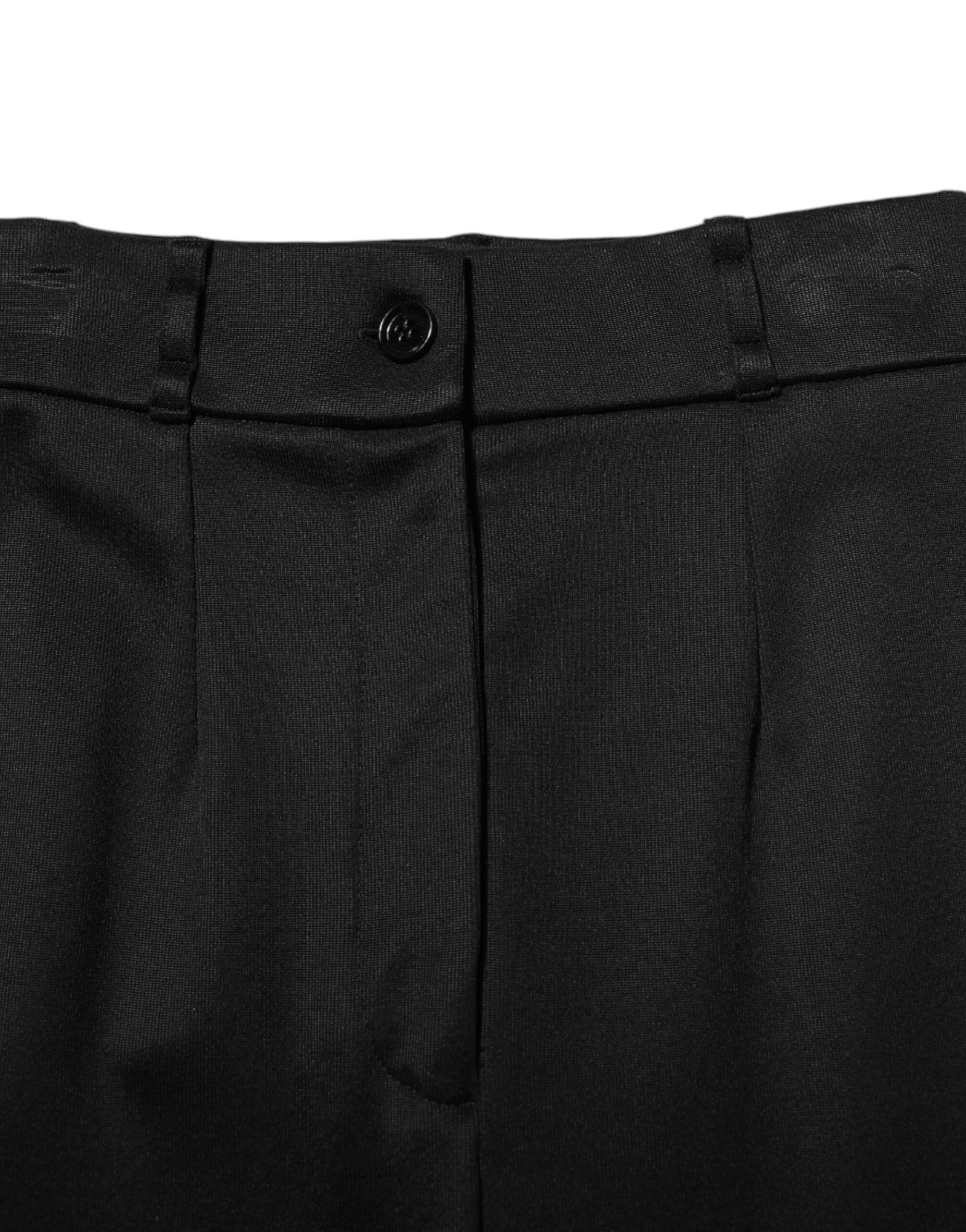 Svarta nylonbyxor med hög midja och smal passform