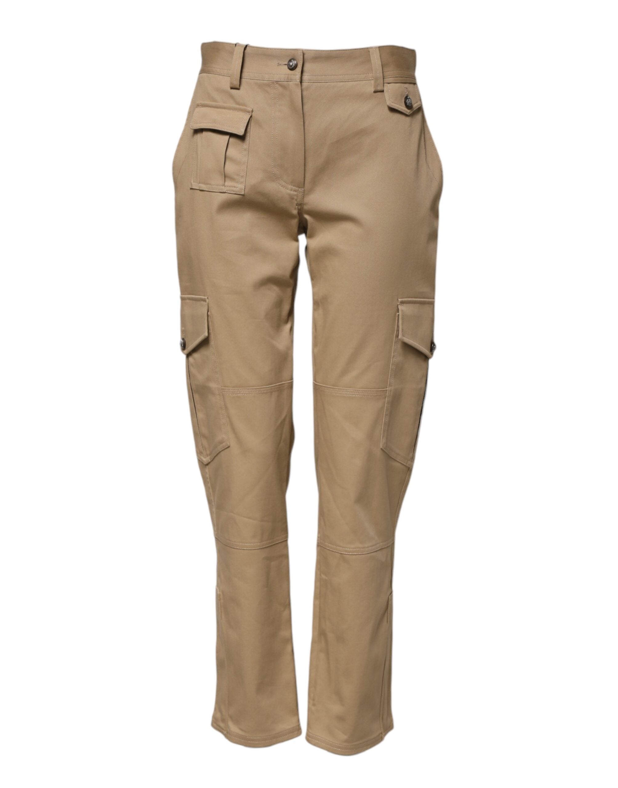 Beige avsmalnande cargobyxor med medelhög midja