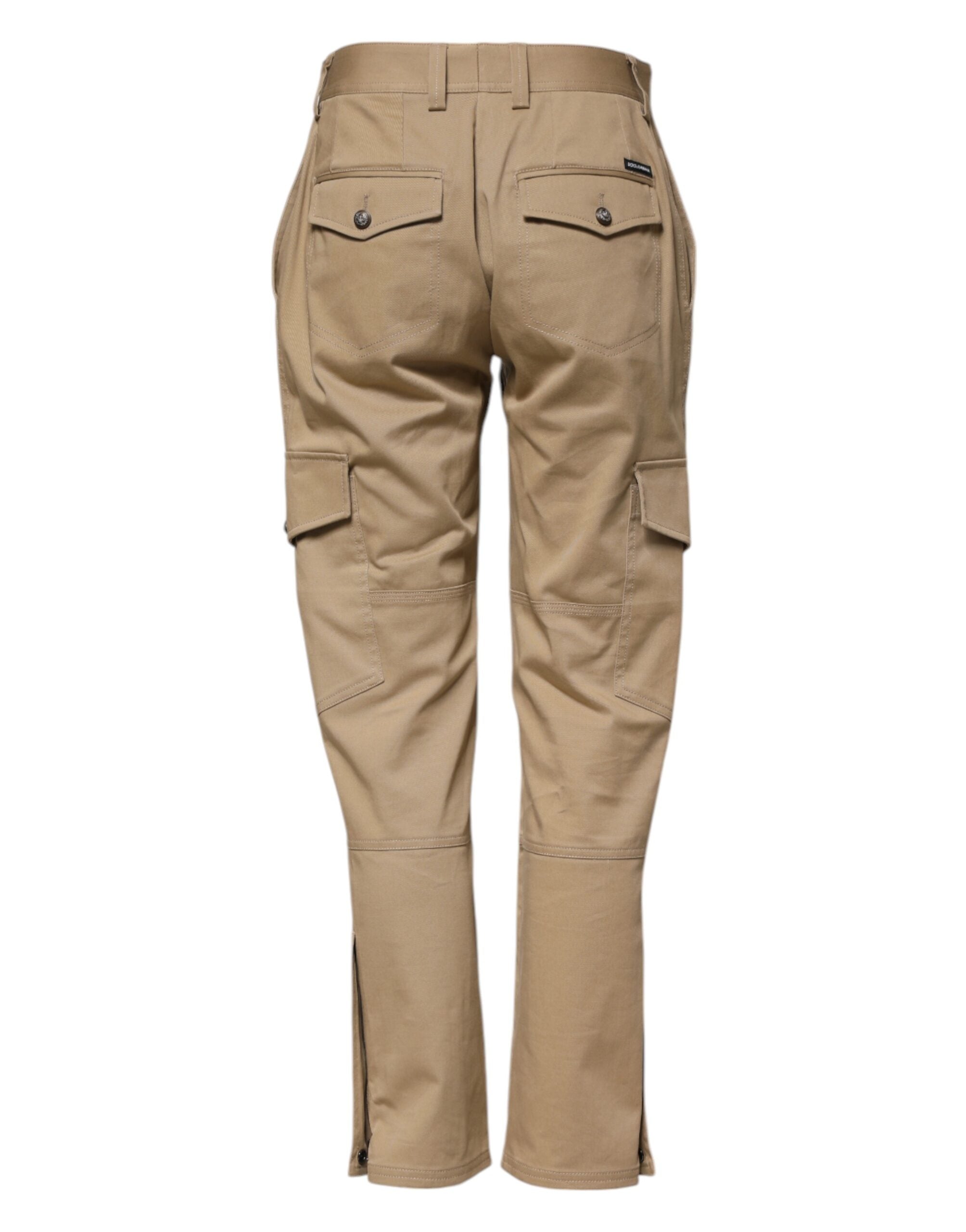 Beige avsmalnande cargobyxor med medelhög midja