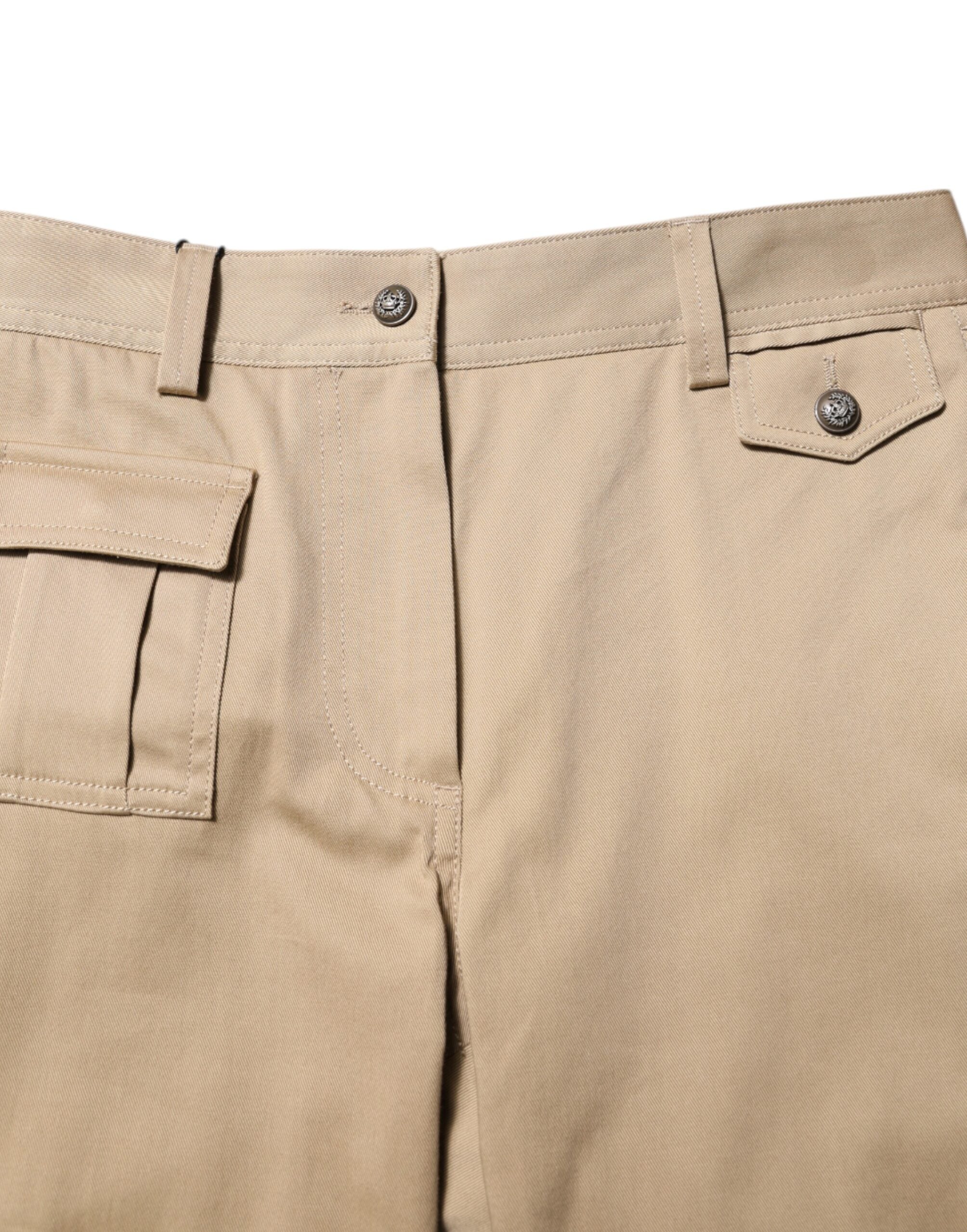 Beige avsmalnande cargobyxor med medelhög midja