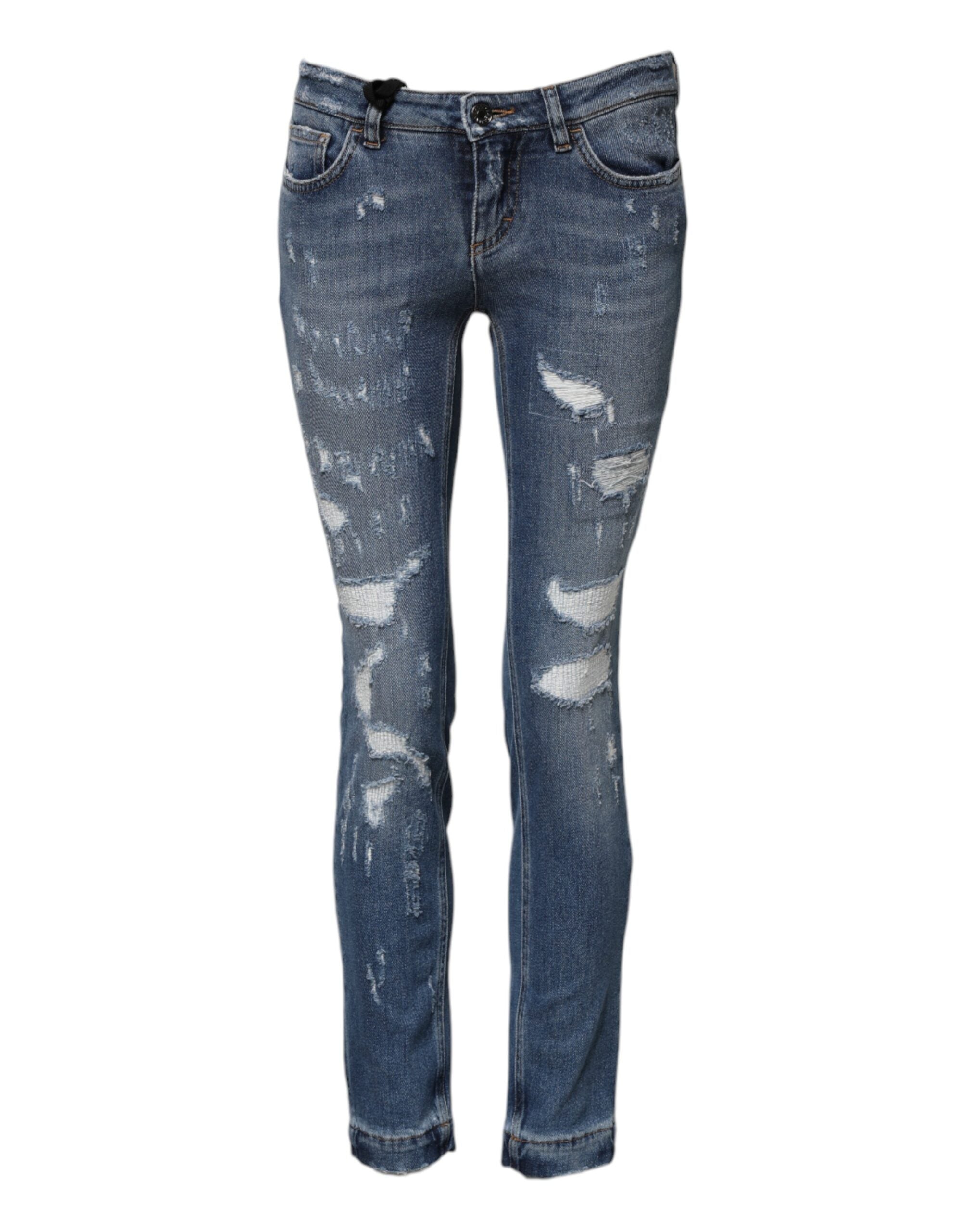 Blåa SNÄLLA SLITADE SKINA DENIMJEANS 