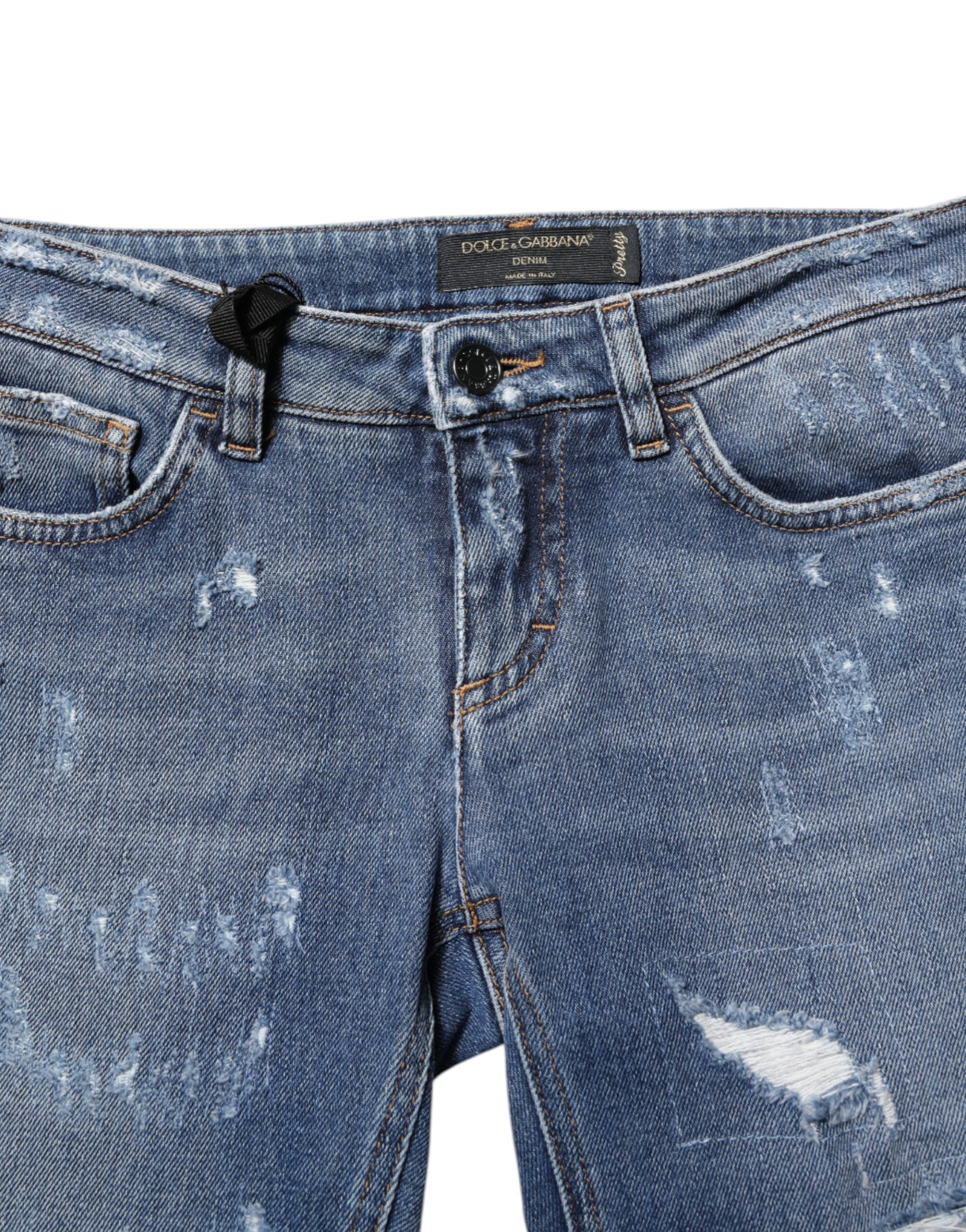 Blåa SNÄLLA SLITADE SKINA DENIMJEANS 