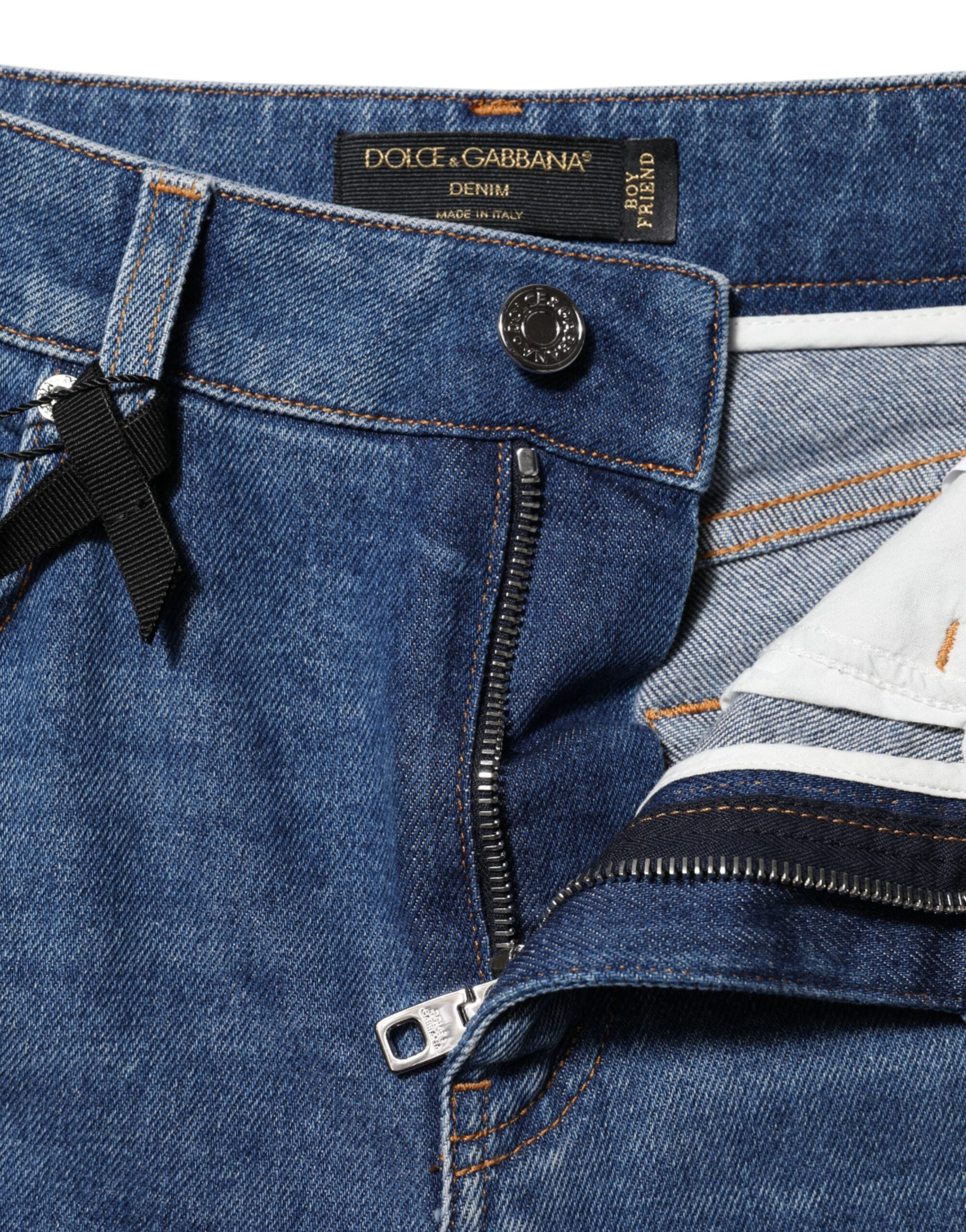 Blå bomullsjeans med hög midja och avsmalnande passform 