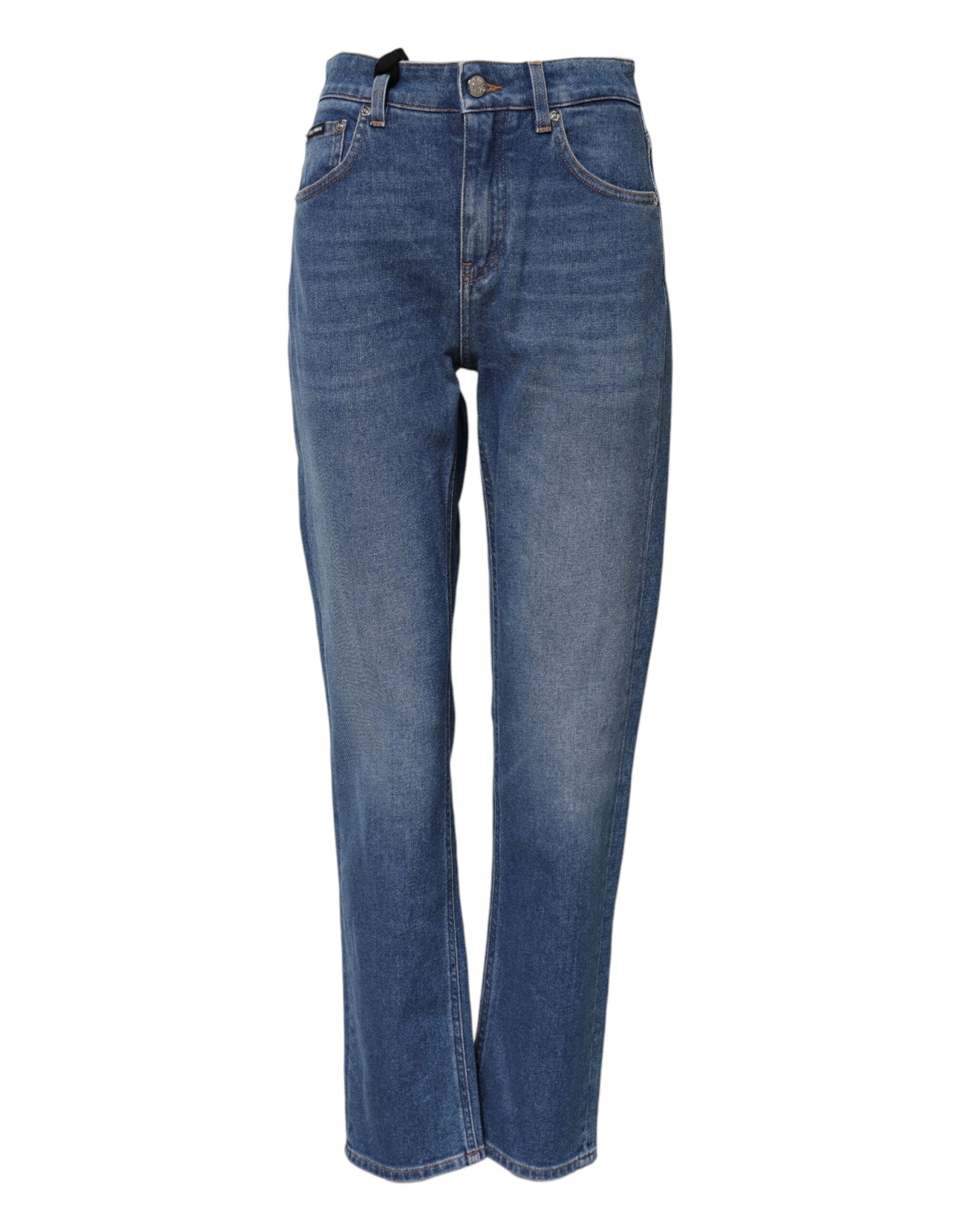Blå bomullsjeans med hög midja och avsmalnande passform 