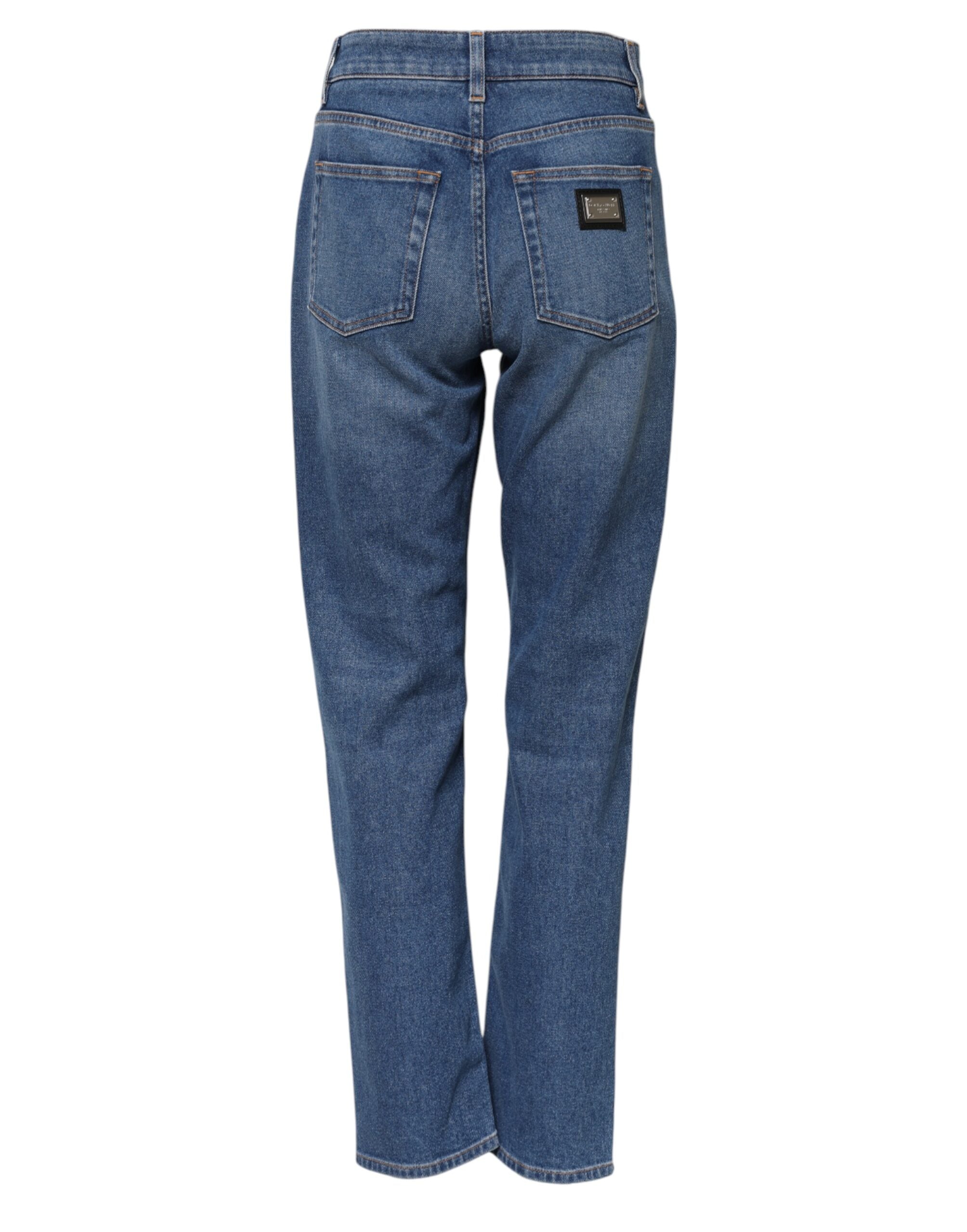Blå bomullsjeans med hög midja och avsmalnande passform 