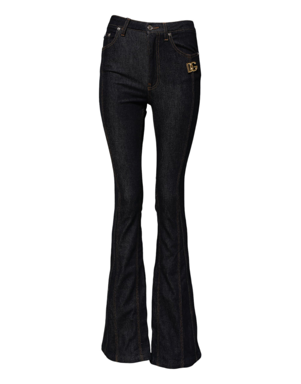 Svarta bomullsjeans med medelhög midja och bootcut-mönster 
