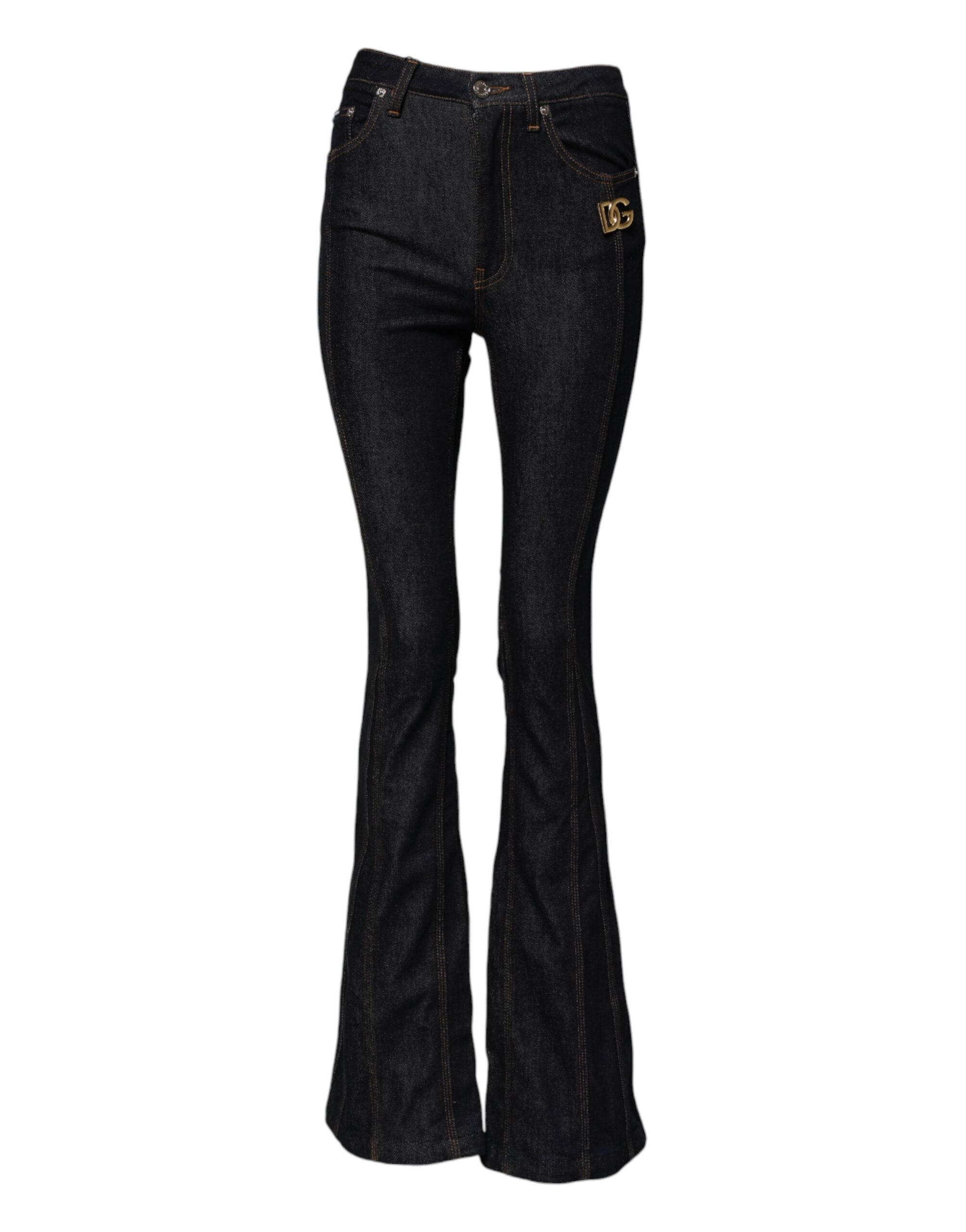 Svarta bomullsjeans med medelhög midja och bootcut-mönster 