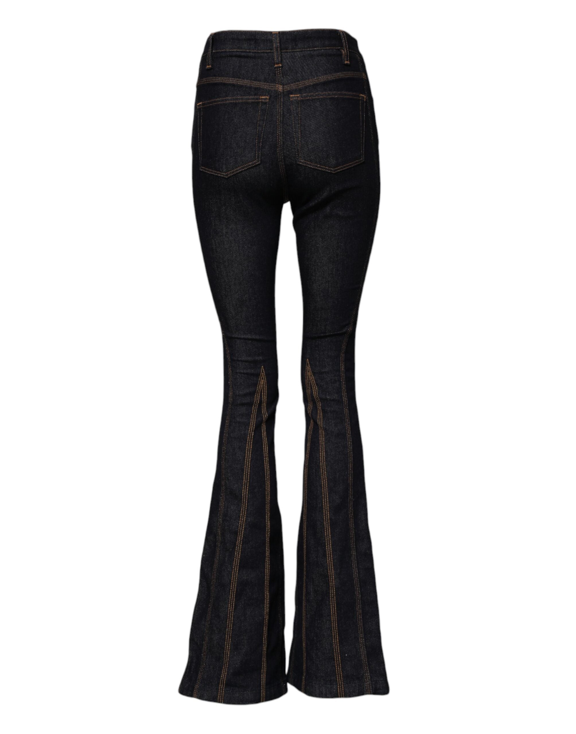Svarta bomullsjeans med medelhög midja och bootcut-mönster 