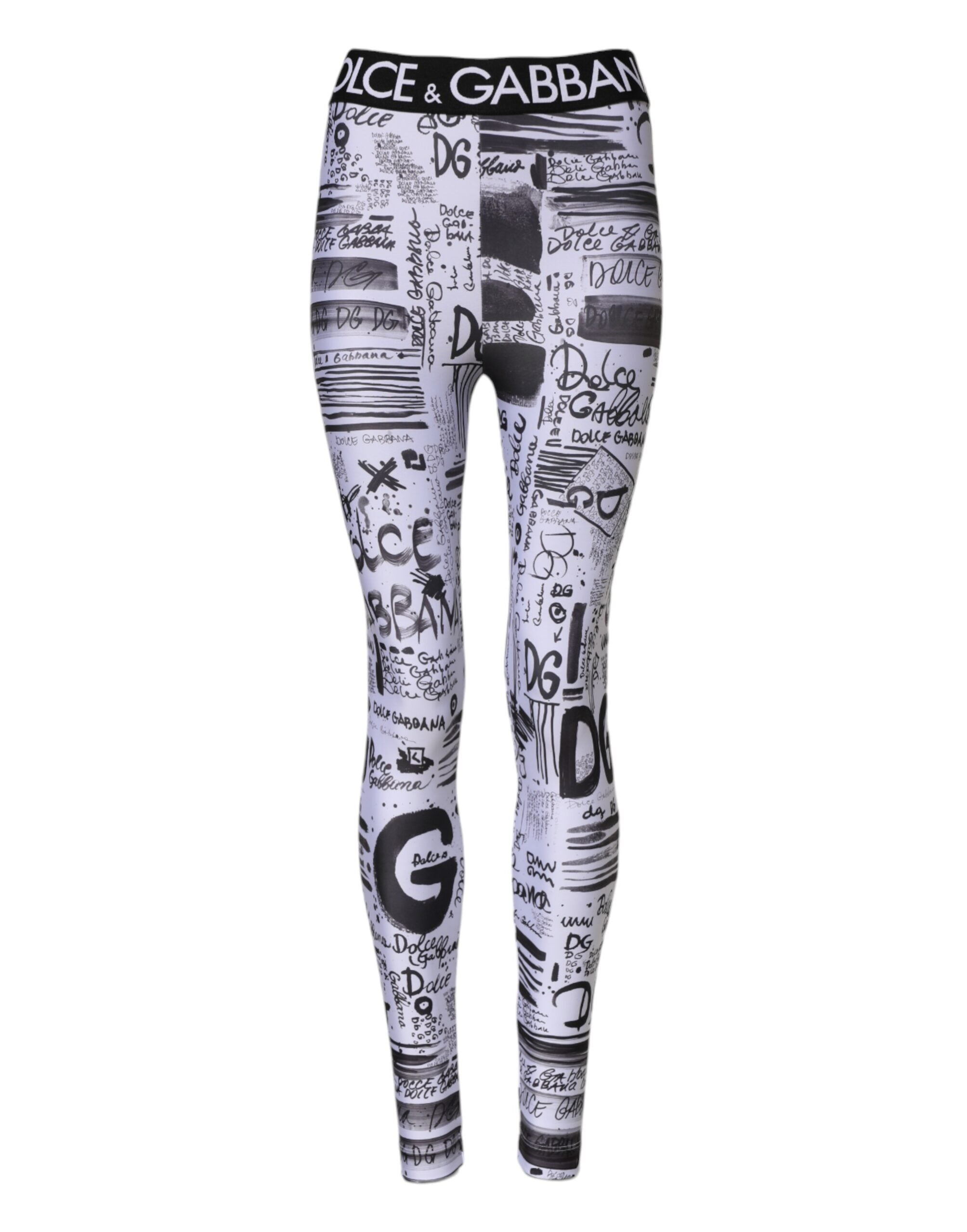 Vita Grafiska Högmidjade Skinny Leggings Byxor