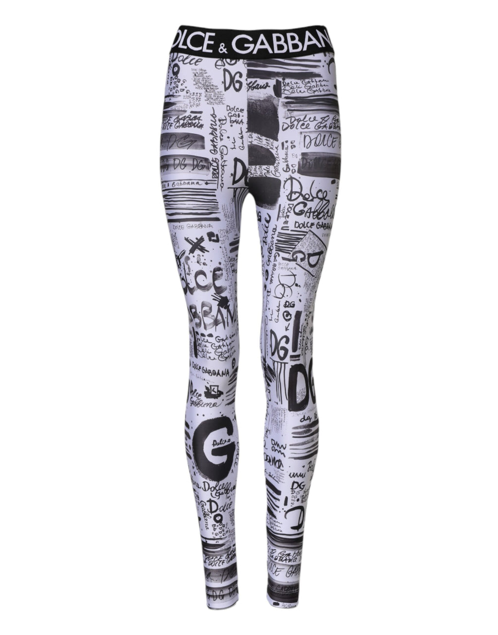Vita Grafiska Högmidjade Skinny Leggings Byxor
