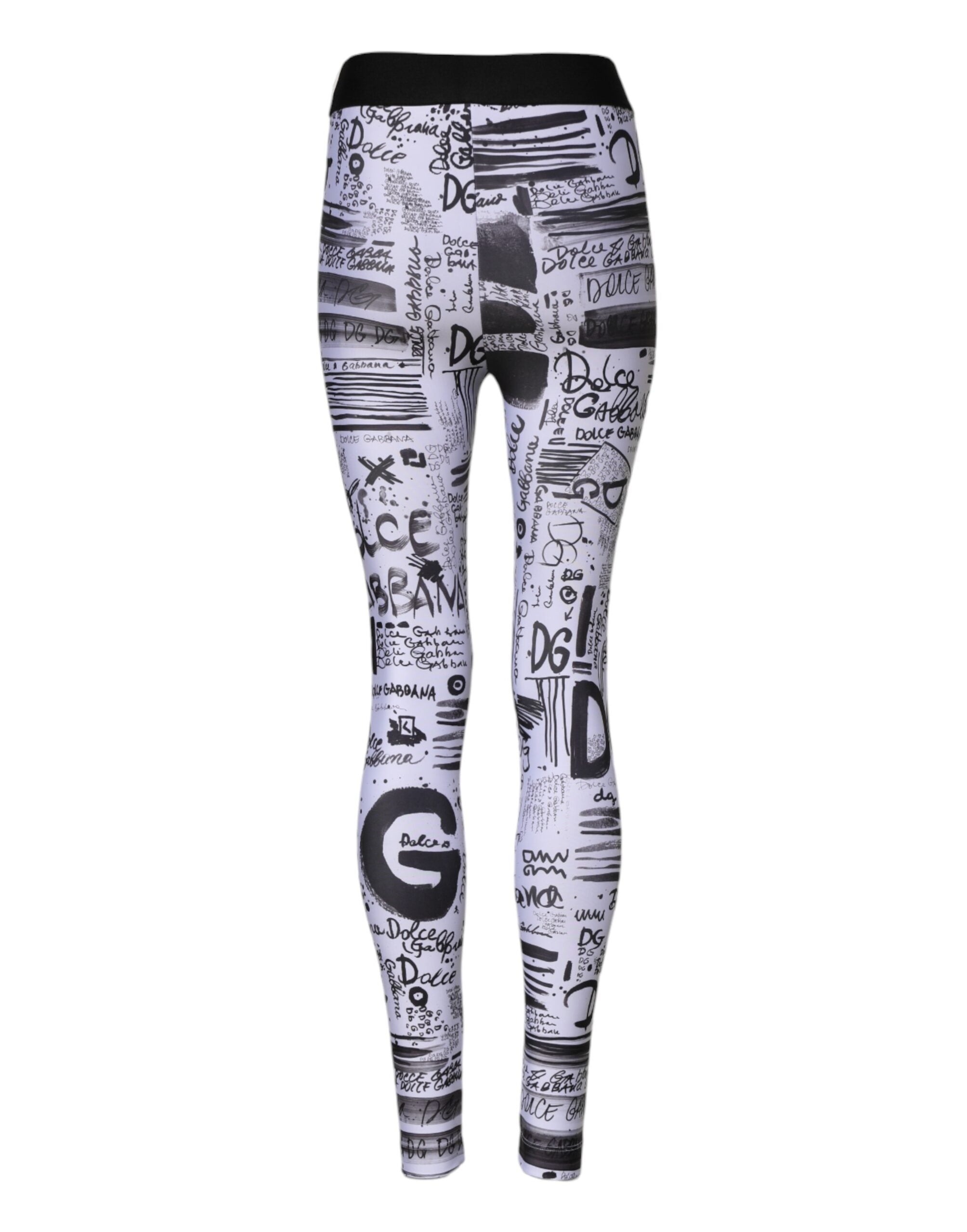 Vita Grafiska Högmidjade Skinny Leggings Byxor