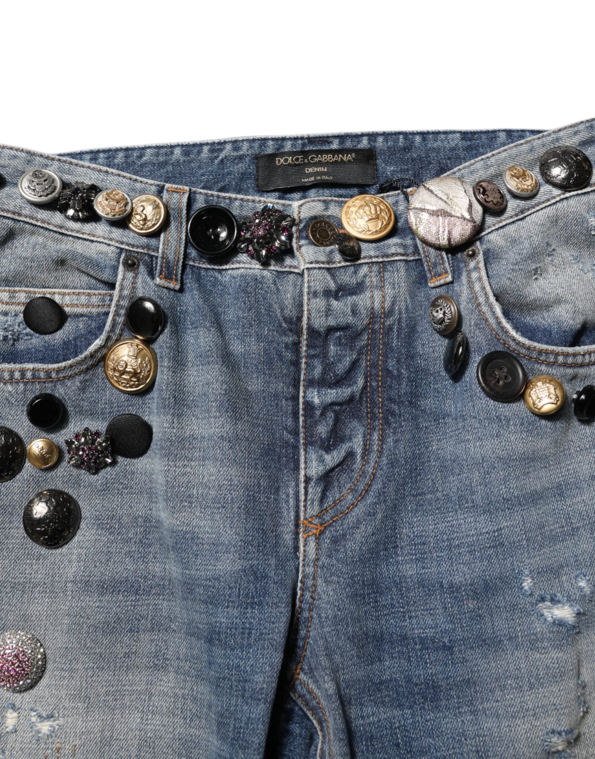 Blå Utsmyckade Trasiga SkinnyJeans 