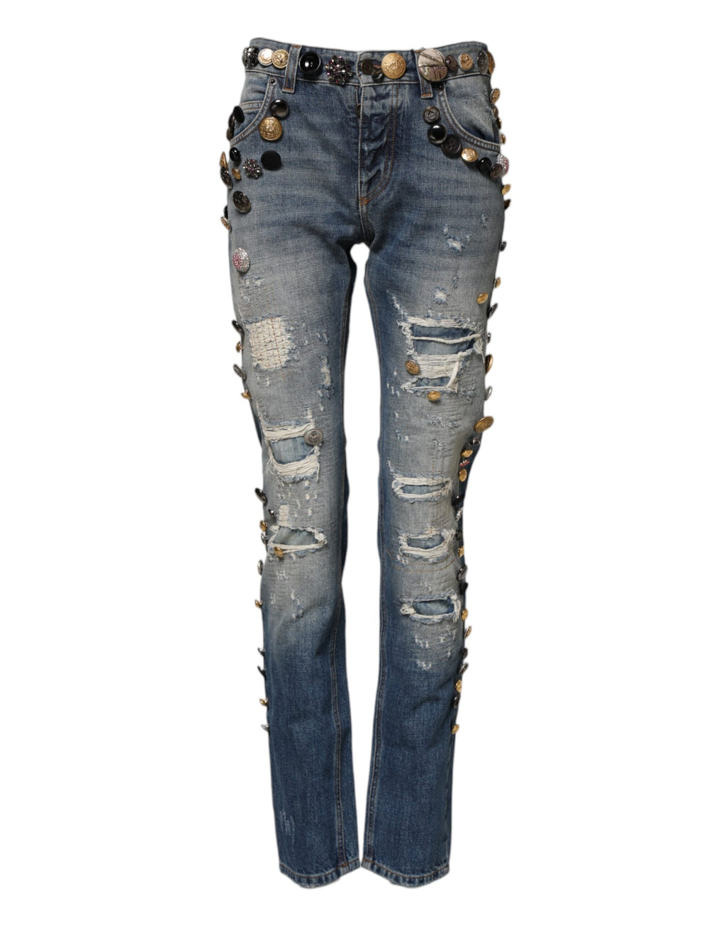 Blå Utsmyckade Trasiga SkinnyJeans 