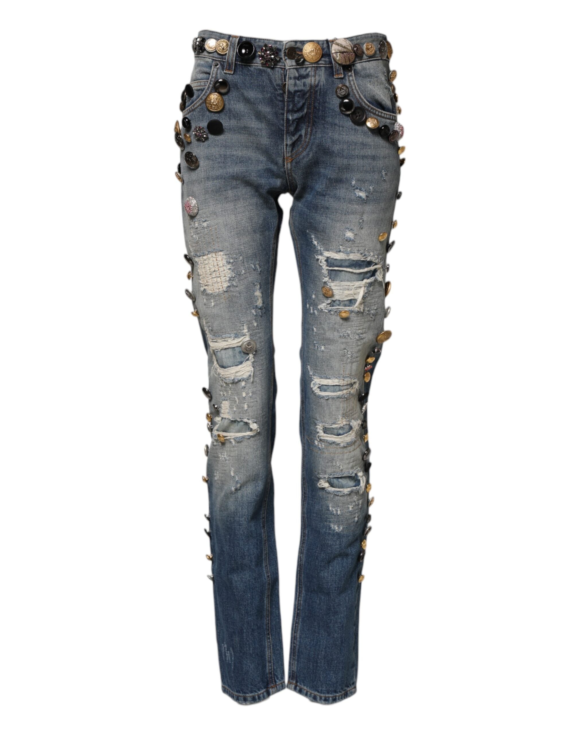 Blå Utsmyckade Trasiga SkinnyJeans 