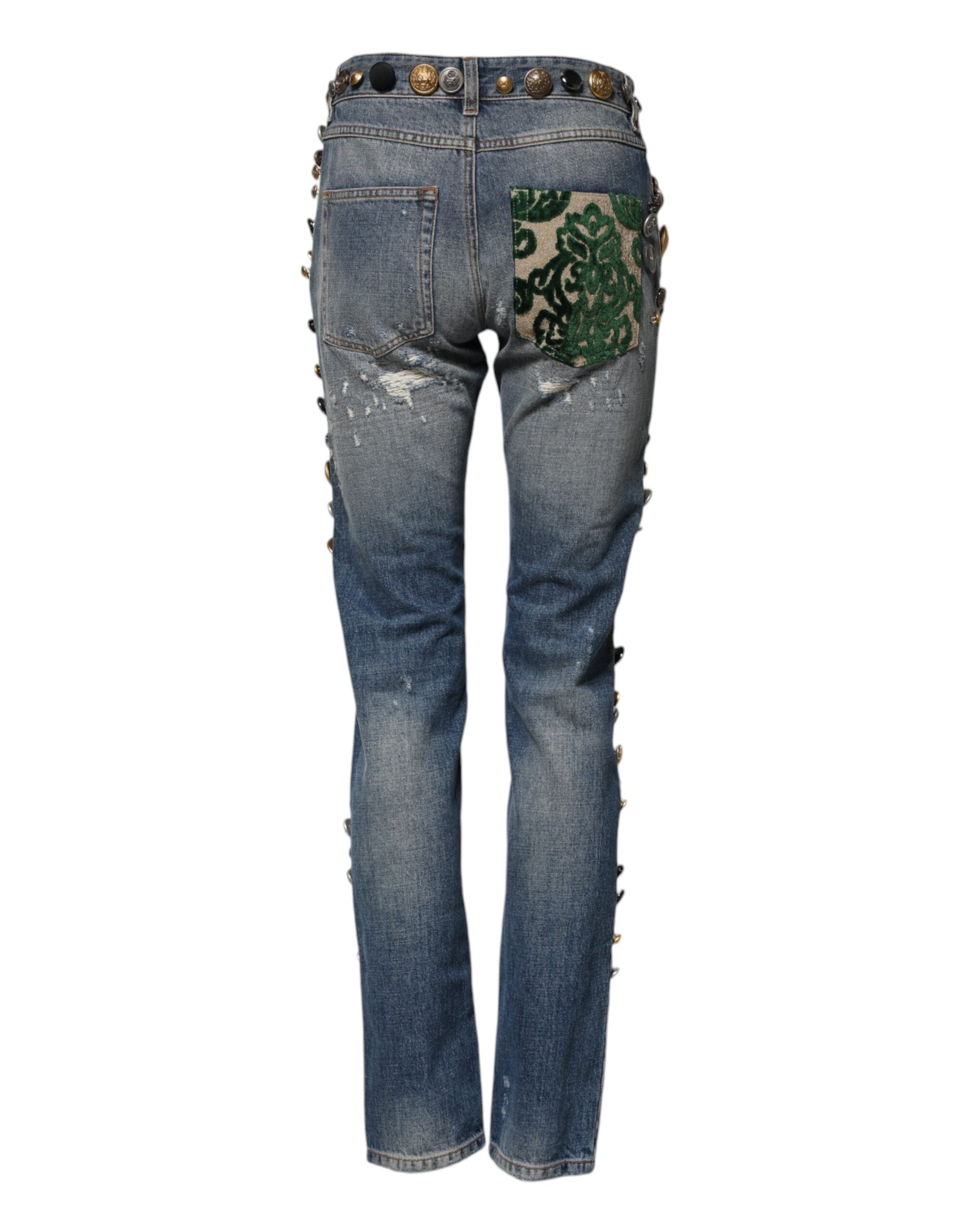 Blå Utsmyckade Trasiga SkinnyJeans 