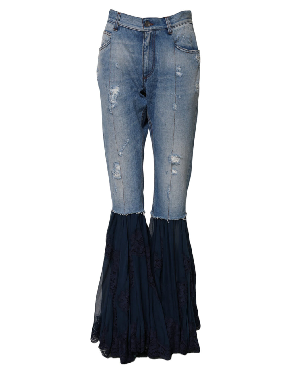 Blå bomullsjeans med hög midja och utsvängda denimdetaljer 