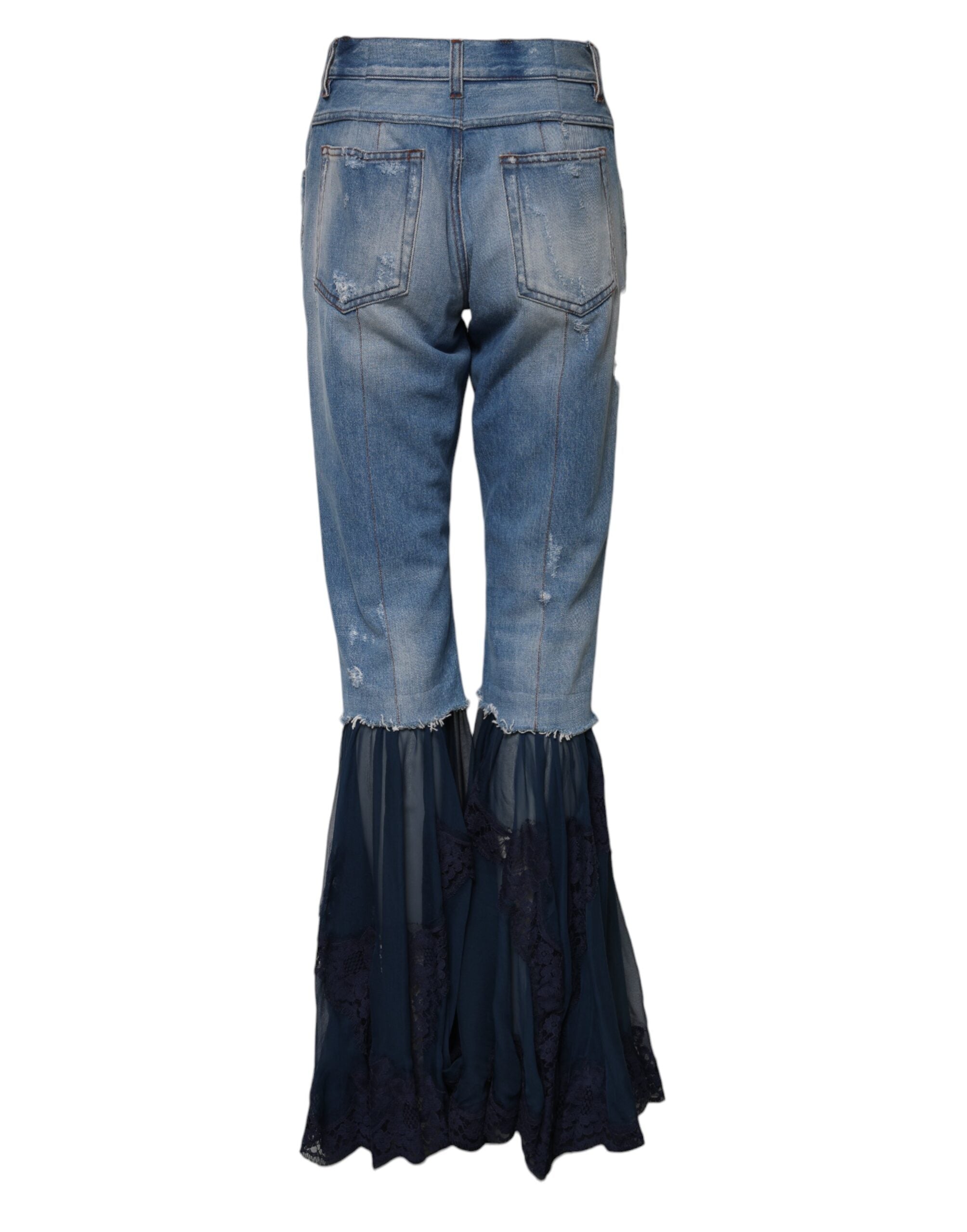 Blå bomullsjeans med hög midja och utsvängda denimdetaljer 